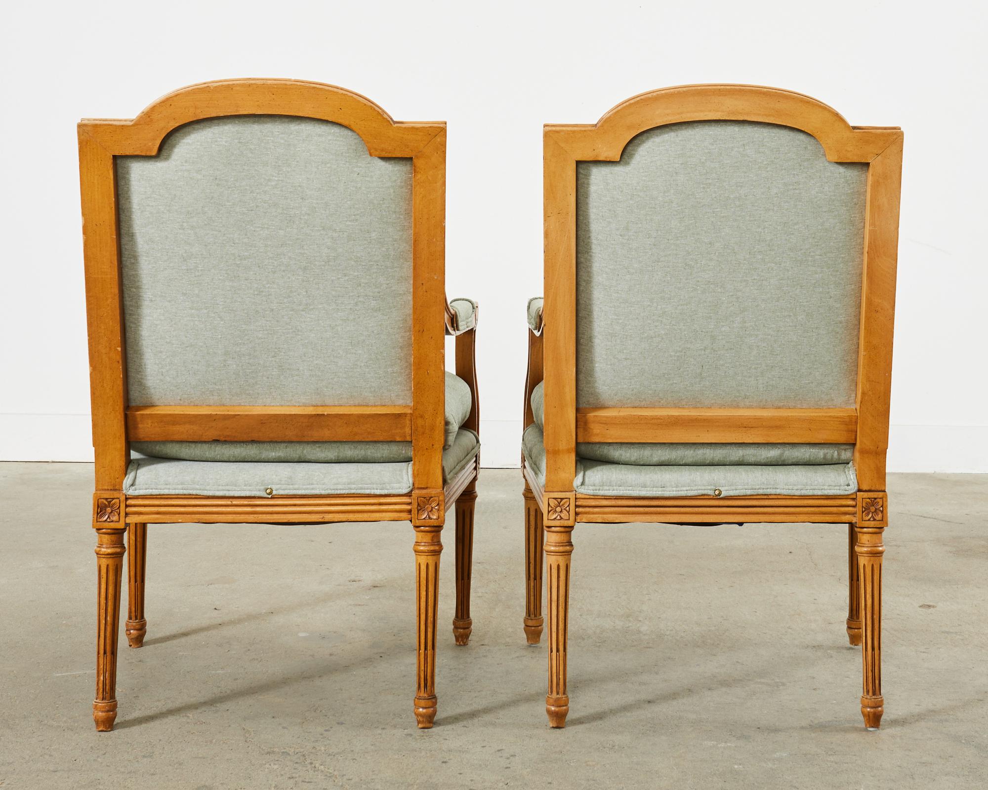 Pair of French Louis XVI Style Beechwood Fauteuil Armchairs  For Sale 11