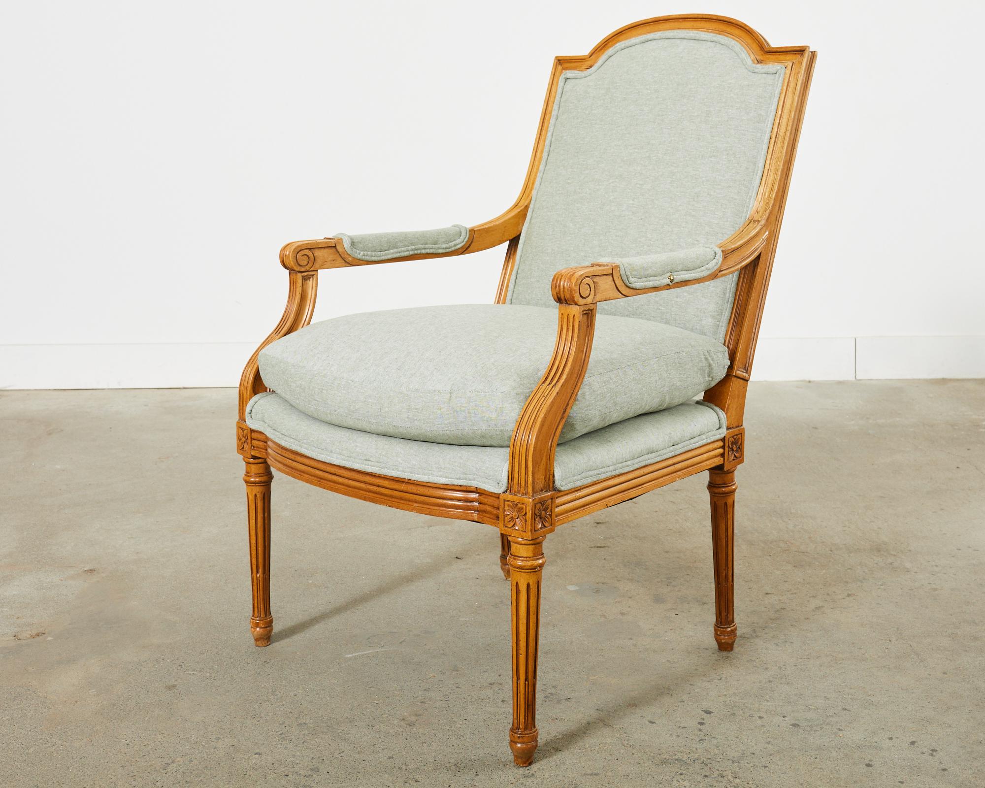 Pair of French Louis XVI Style Beechwood Fauteuil Armchairs  For Sale 3