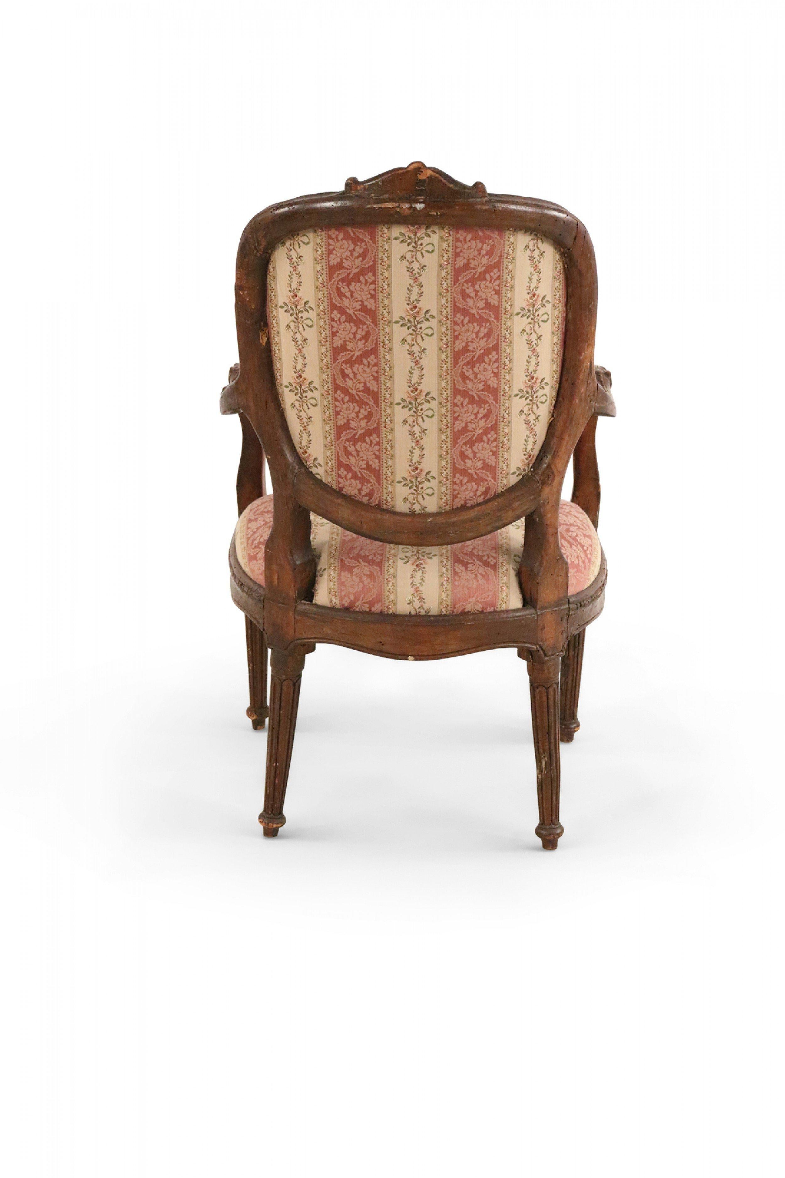 Pair of French Louis XVI Style Beige and Pink Stripe Upholstered Armchairs For Sale 5