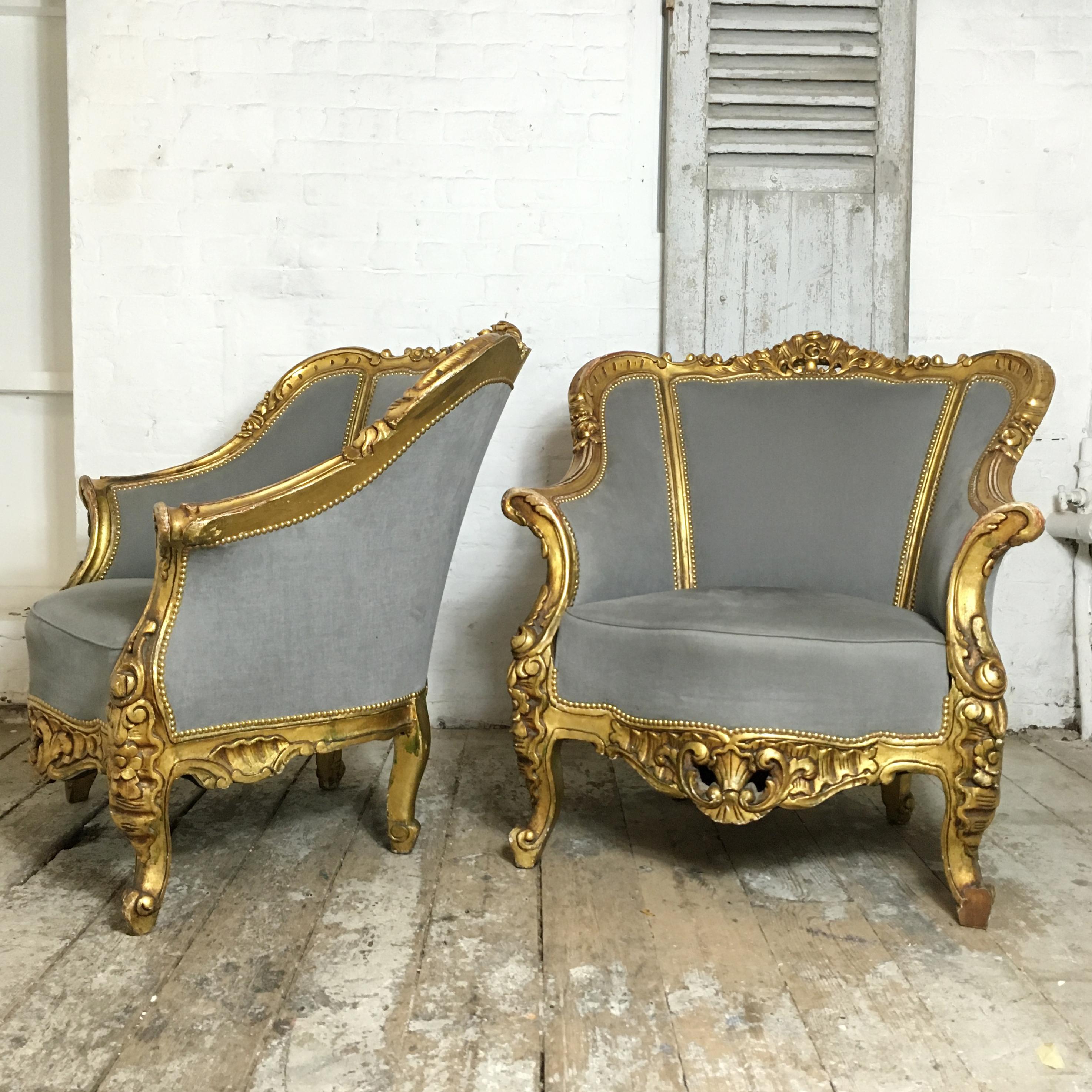 Pair of French Louis XVI Style Bergère Chairs 1