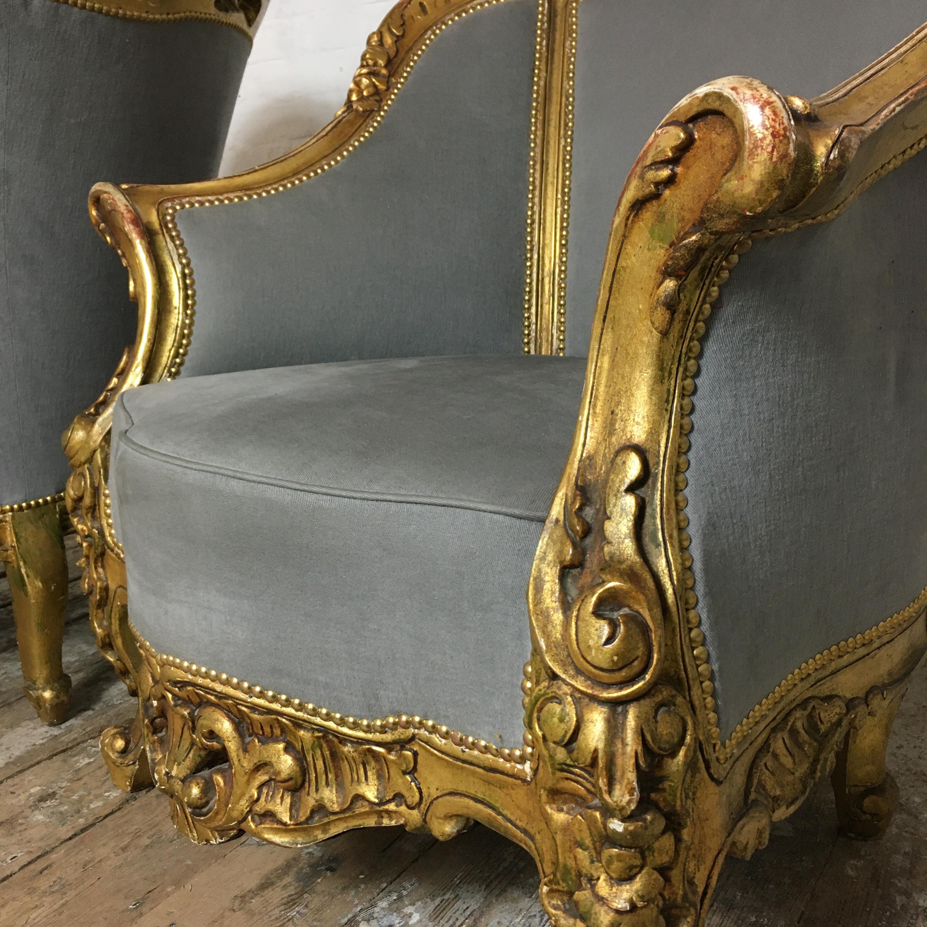 Pair of French Louis XVI Style Bergère Chairs 2