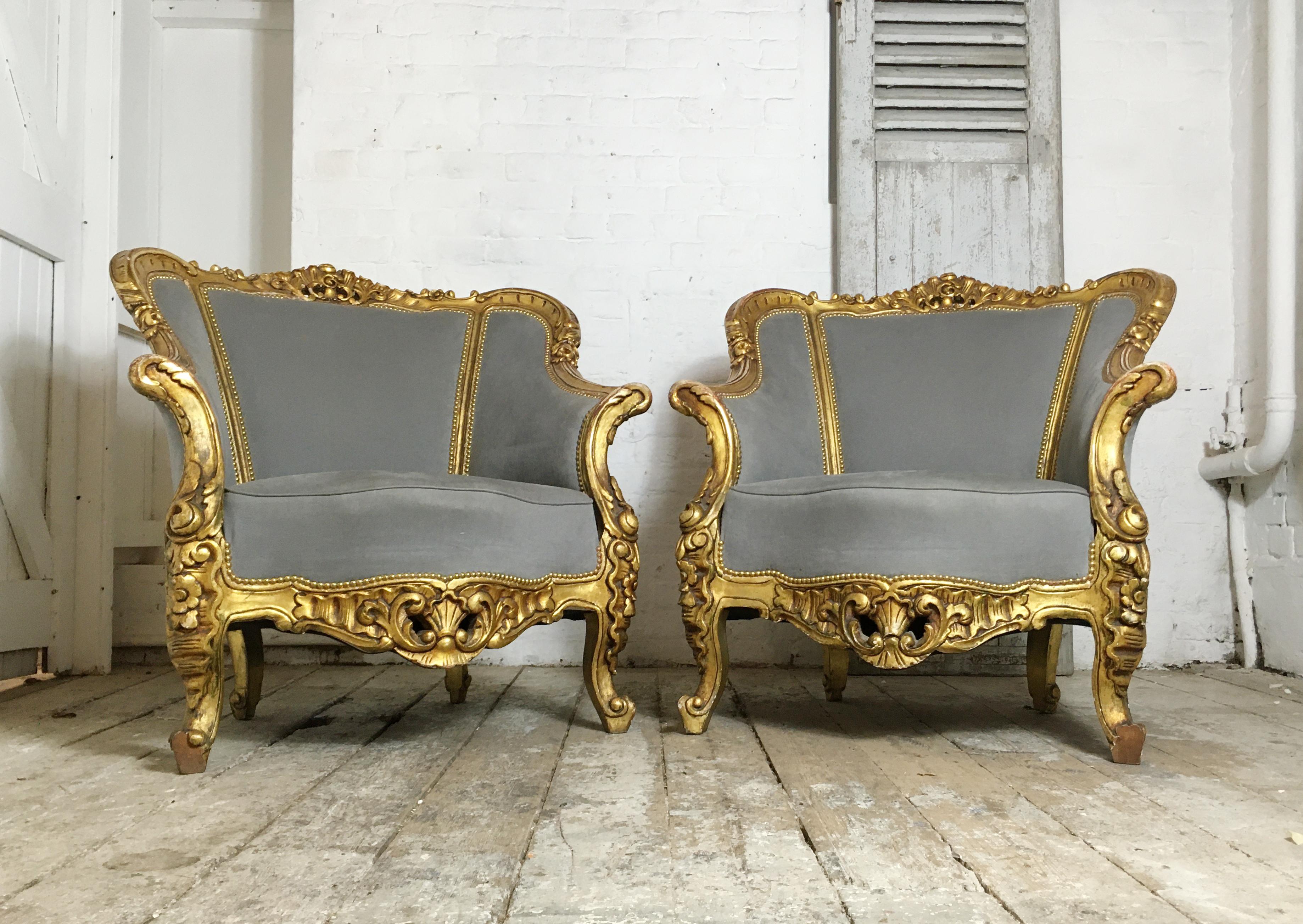 Pair of French Louis XVI Style Bergère Chairs In Good Condition In Hastings, GB