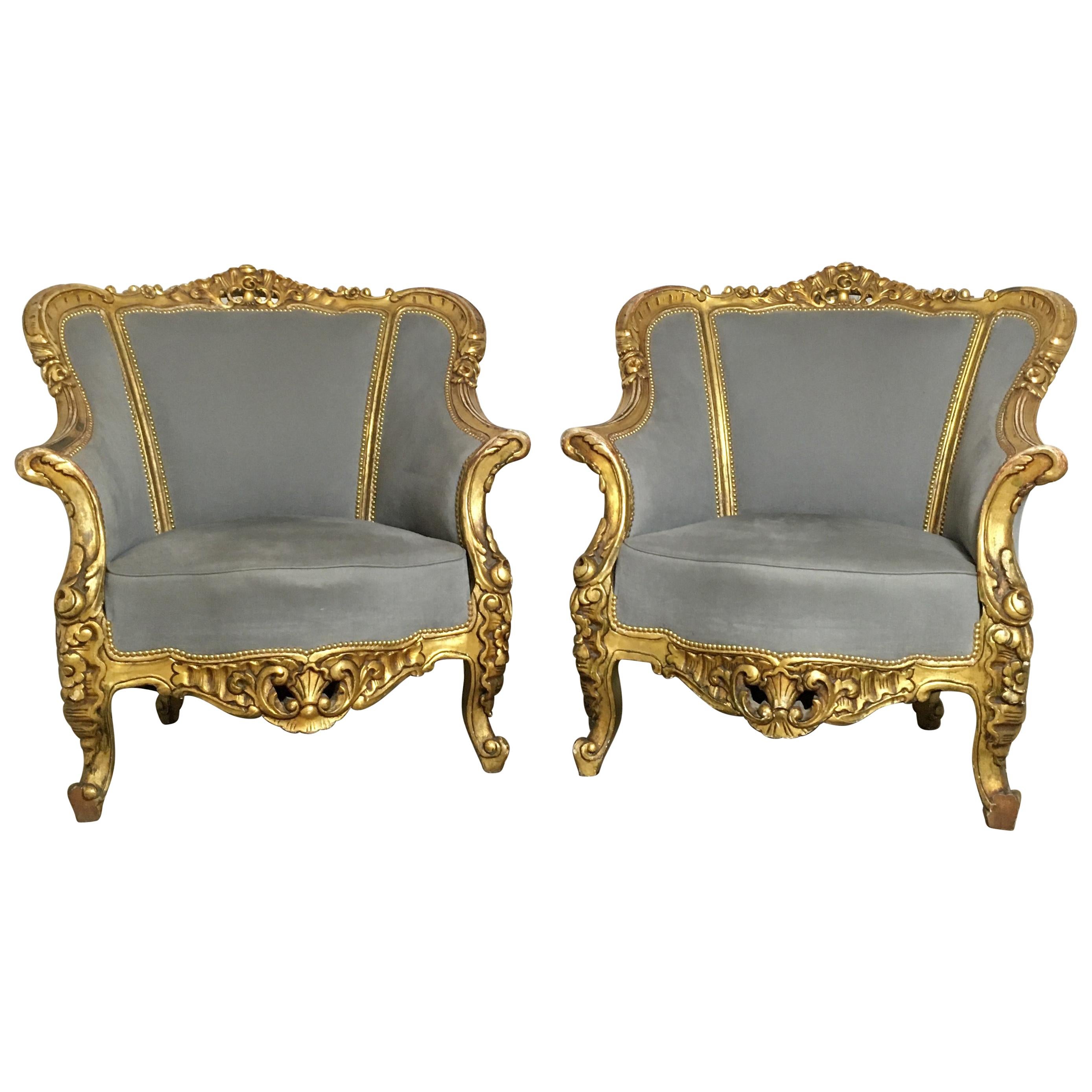 Pair of French Louis XIV Style Bergere Chairs at 1stDibs
