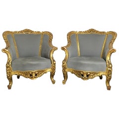 Paar französische Bergère-Stühle im Louis-XVI-Stil