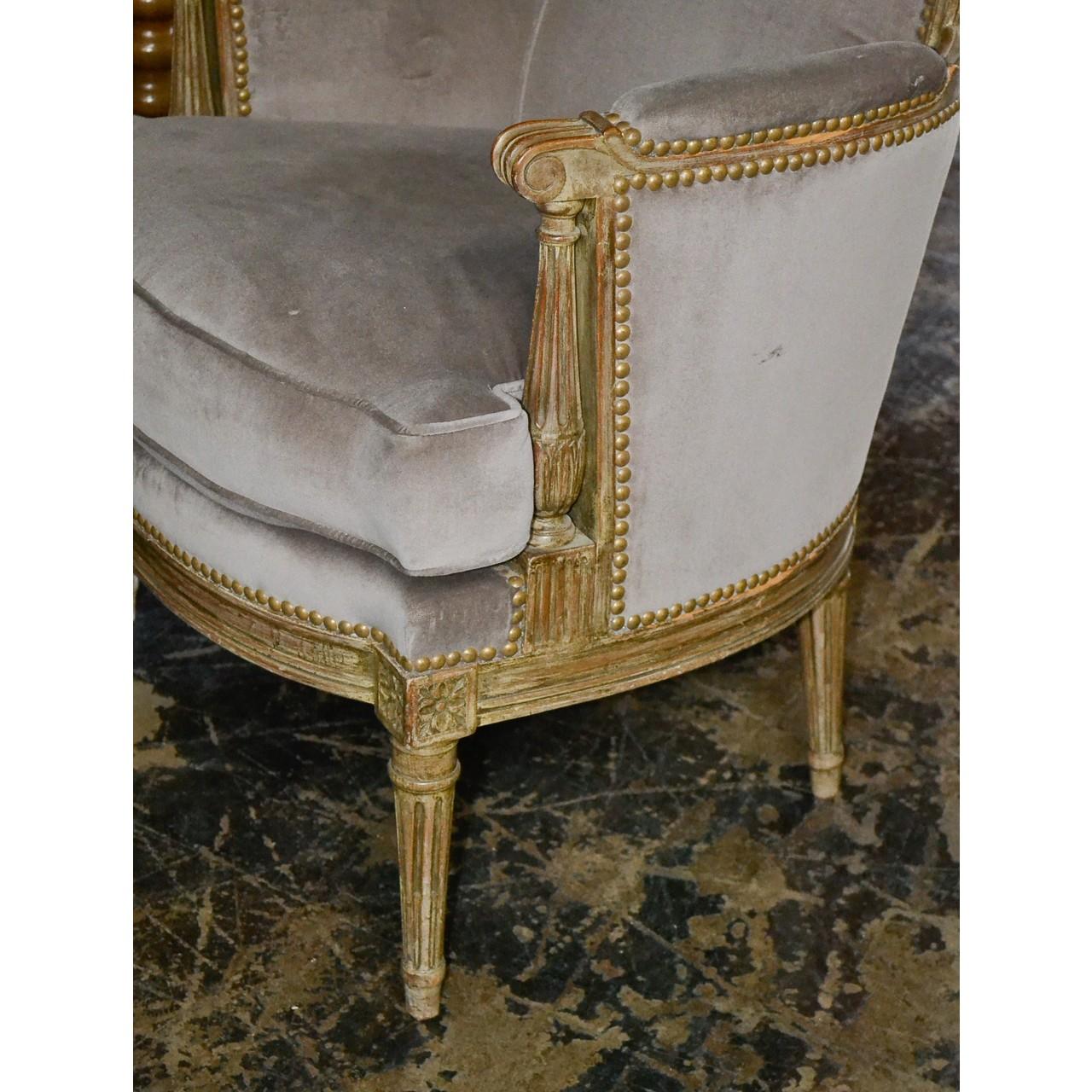 Hand-Painted  Pair of French Louis XVI Style Bergeres