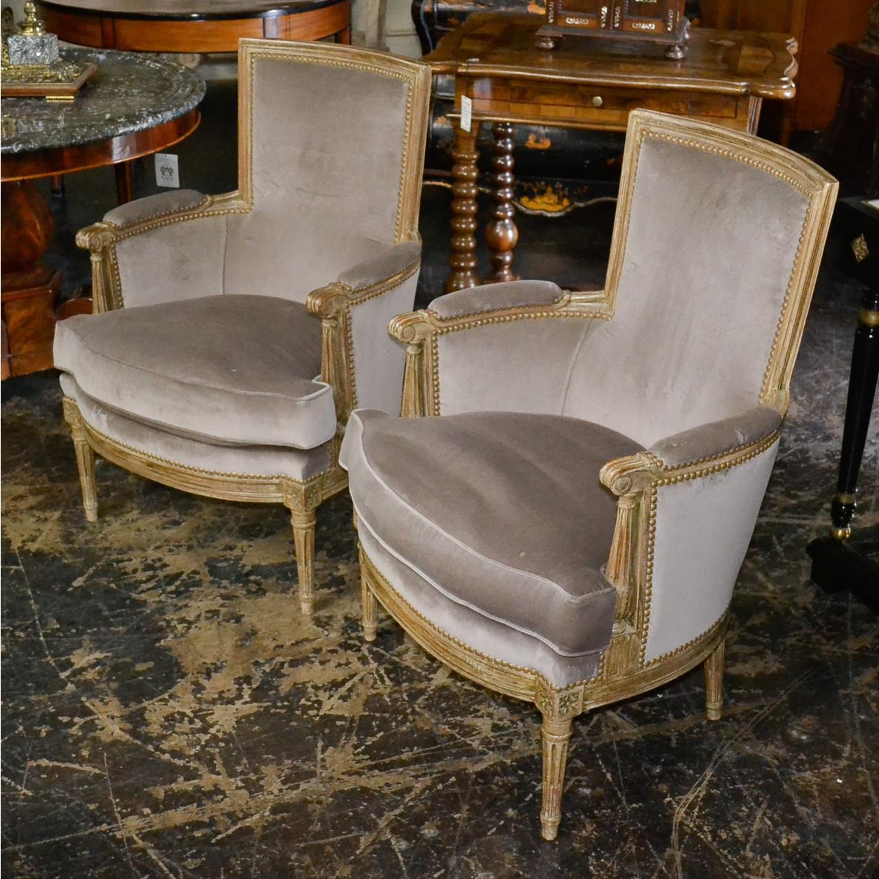  Pair of French Louis XVI Style Bergeres 1