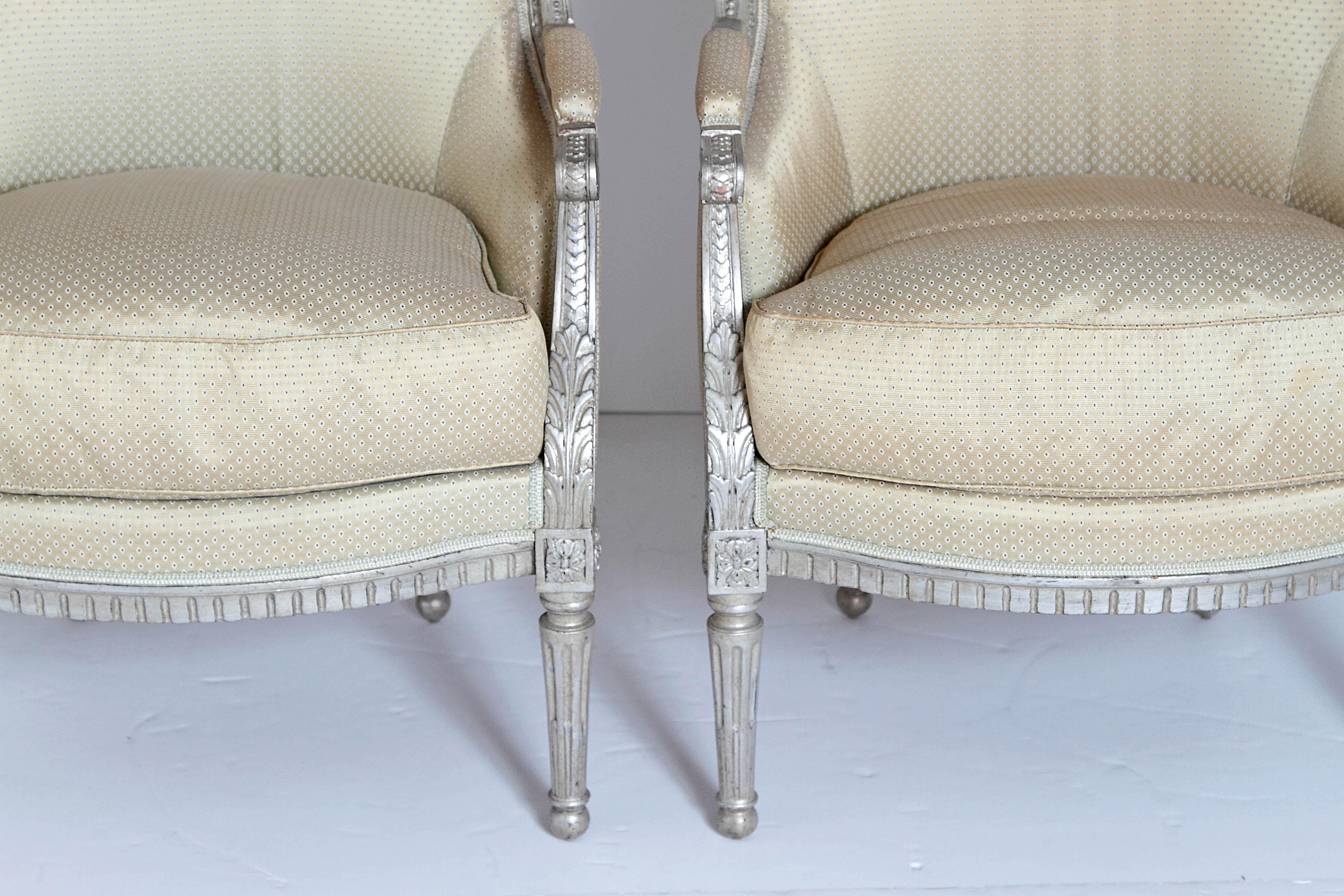 Pair of French Louis XVI Style Bergères 1