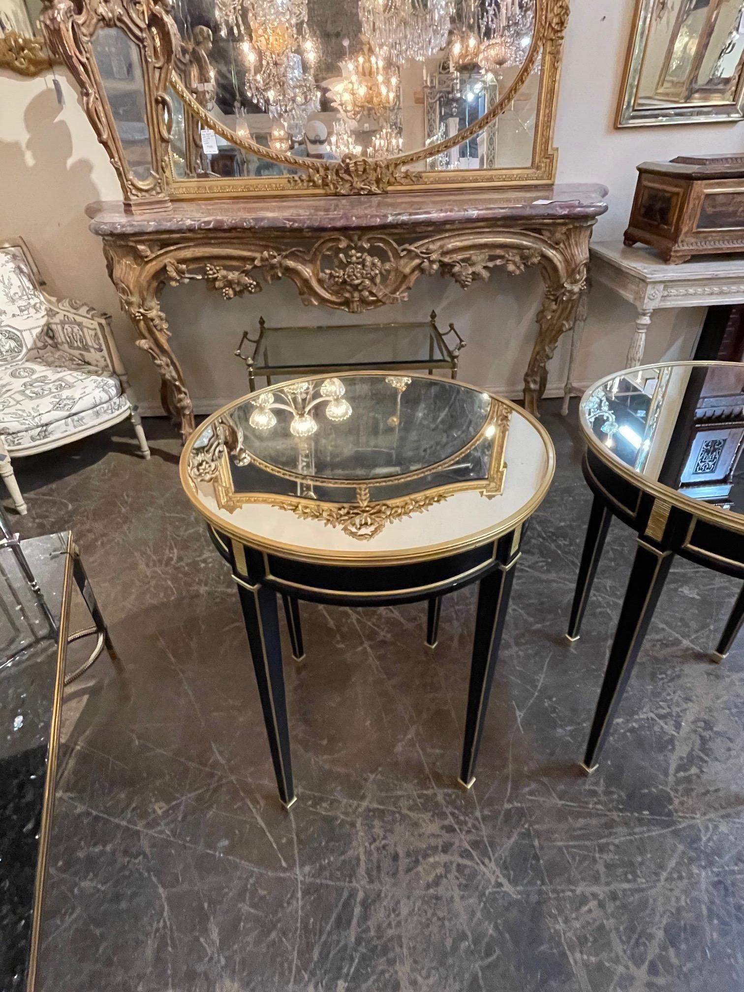 Pair of French Louis XVI Style Black Lacquered and Brass Side Table In Good Condition In Dallas, TX