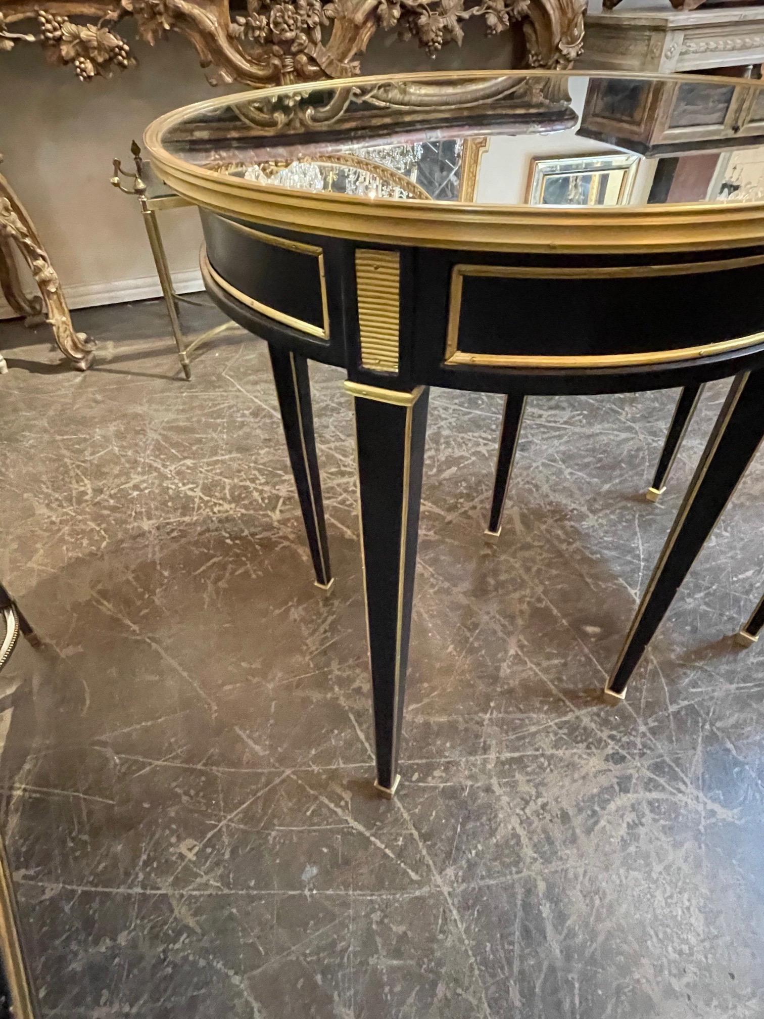 20th Century Pair of French Louis XVI Style Black Lacquered and Brass Side Table