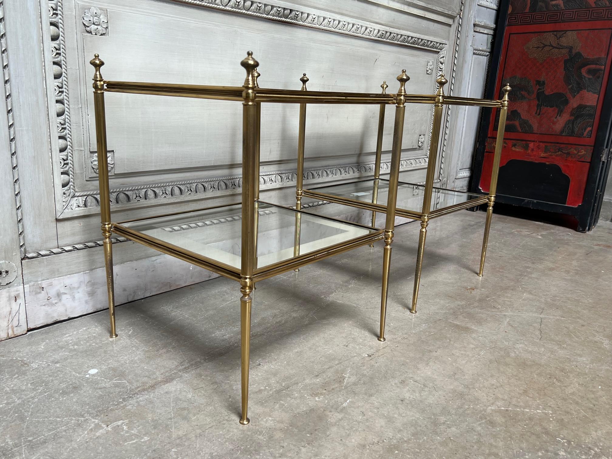 Cast Pair of French Louis XVI Style Brass and Glass Tables
