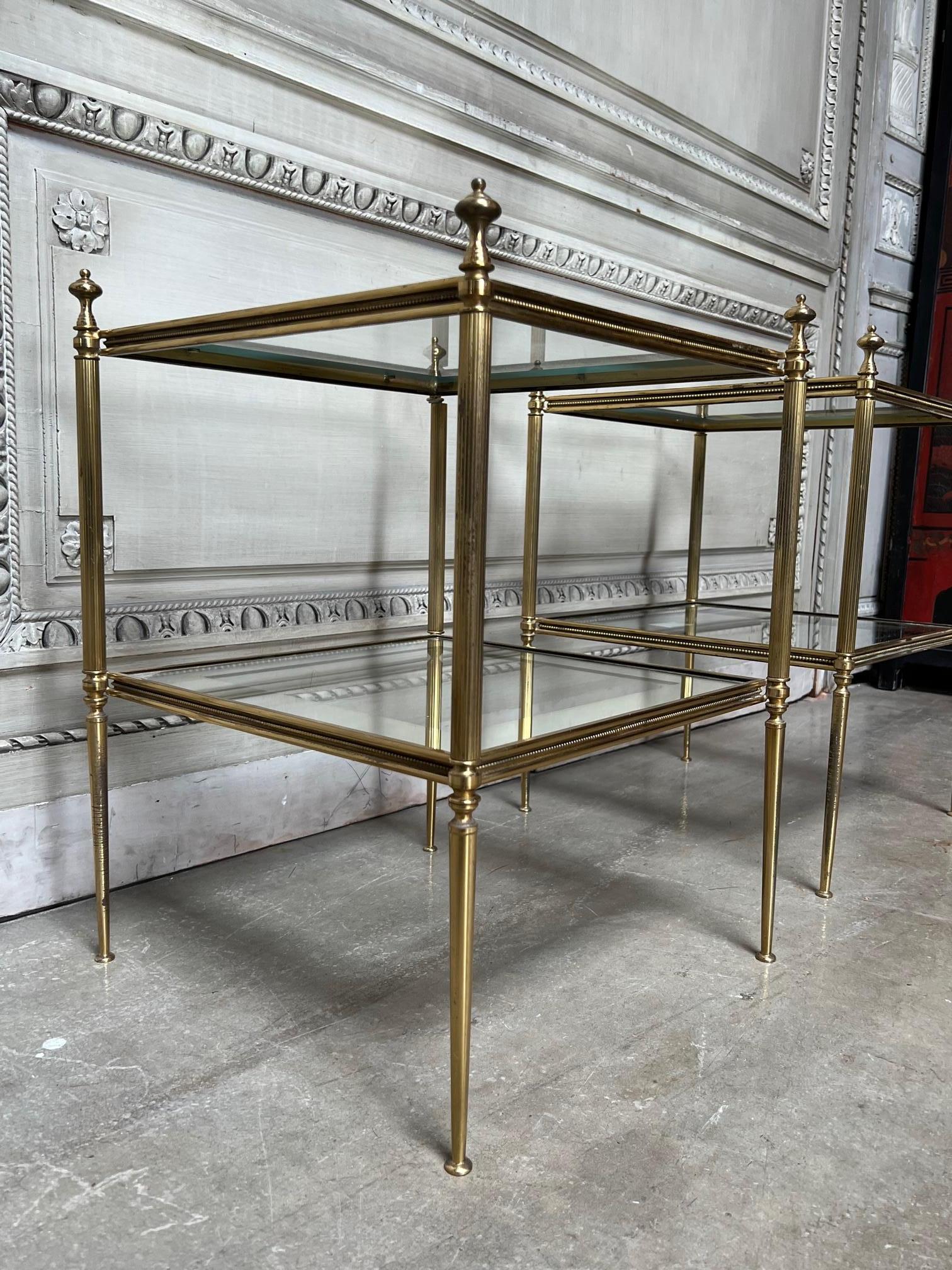 20th Century Pair of French Louis XVI Style Brass and Glass Tables