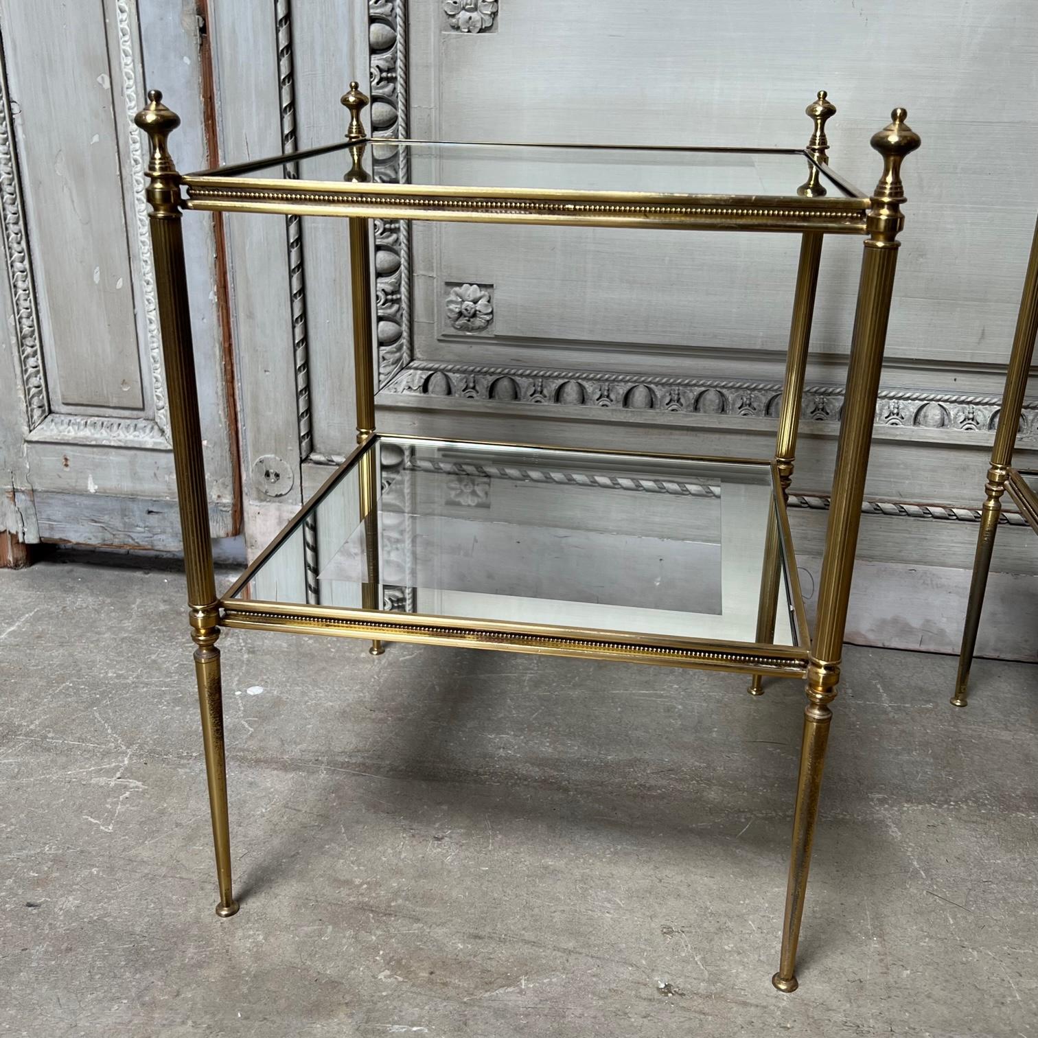 Pair of French Louis XVI Style Brass and Glass Tables 3