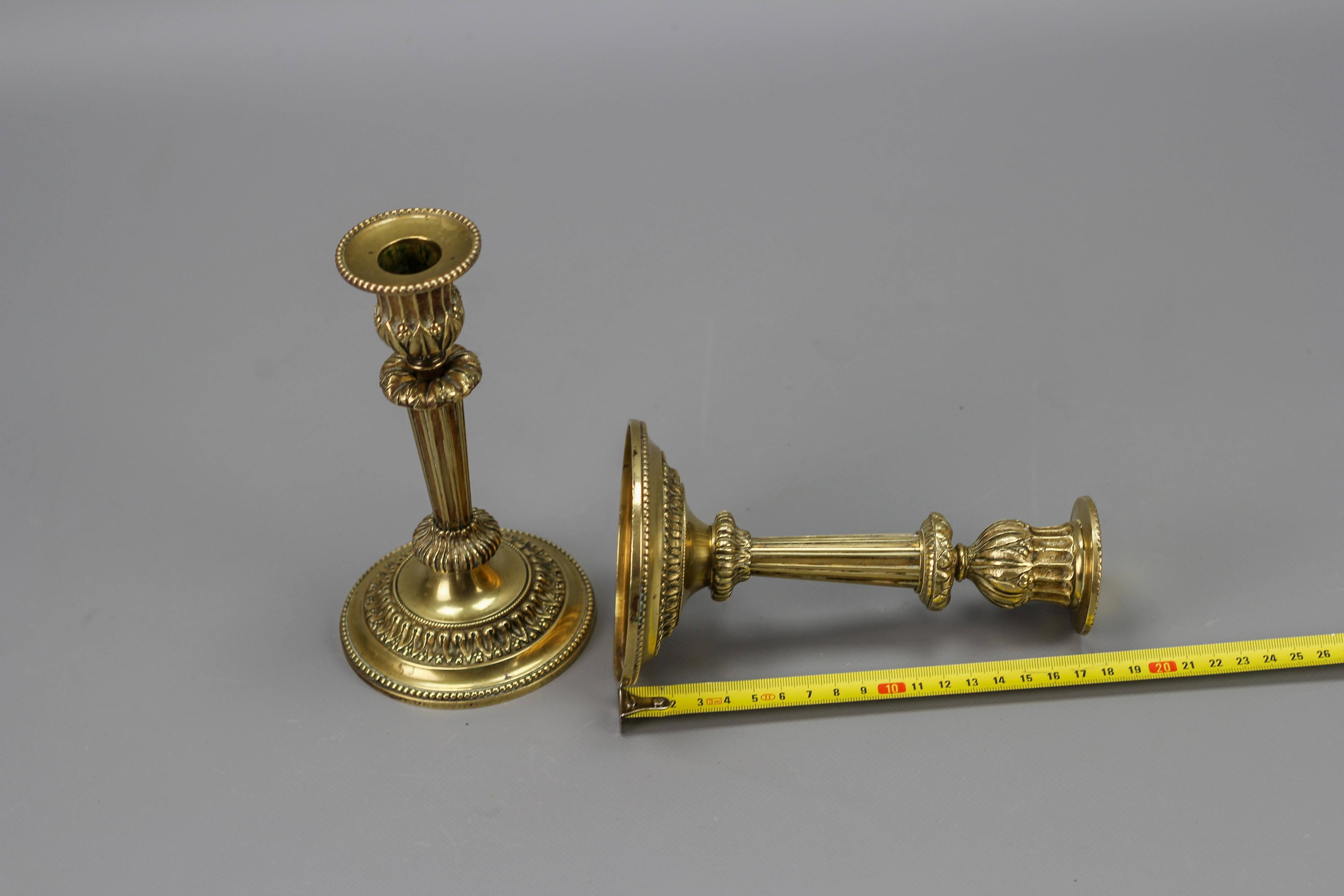 Pair of French Louis XVI Style Brass Candlesticks, 1920s For Sale 12