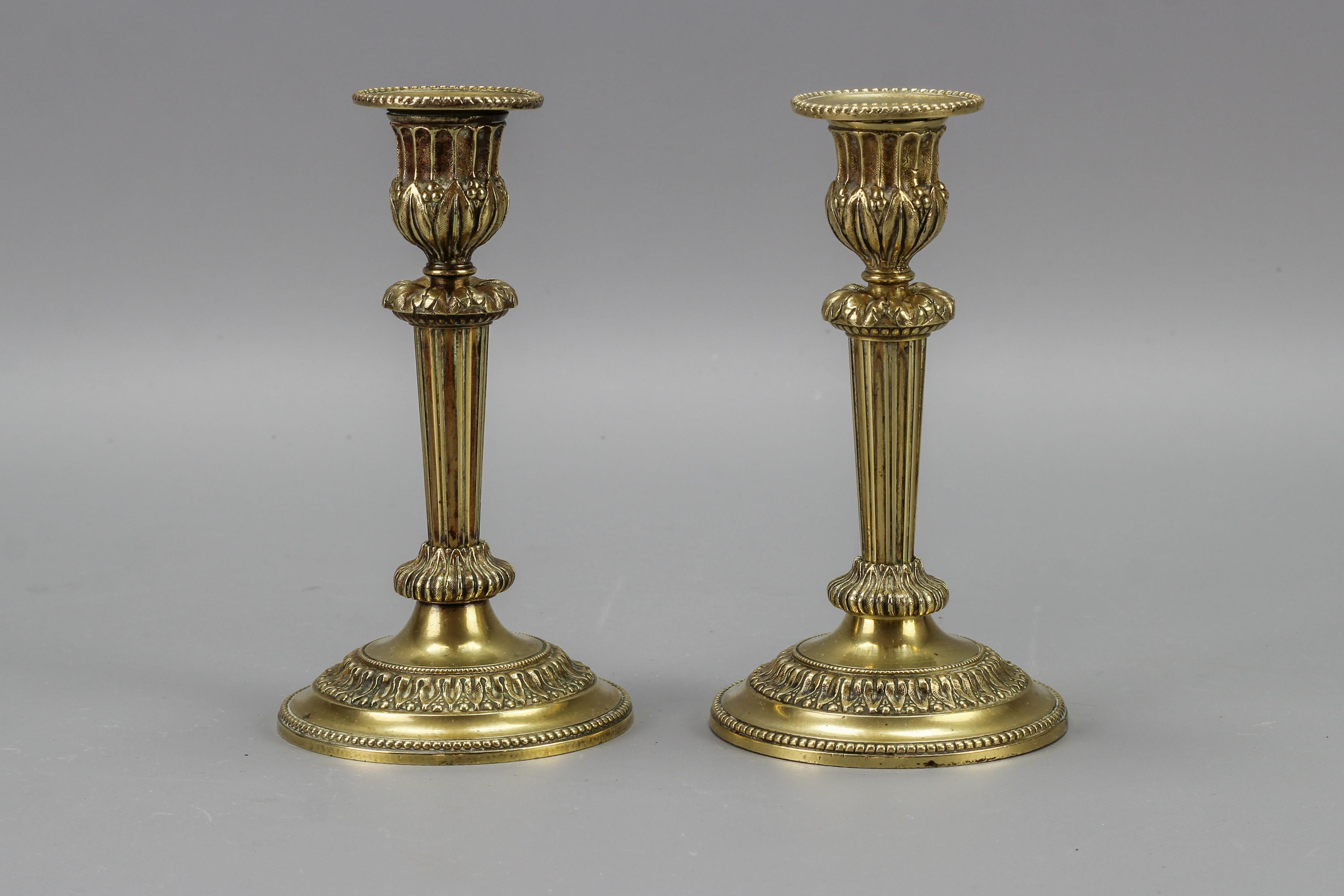 Pair of French Louis XVI Style Brass Candlesticks, 1920s For Sale 15