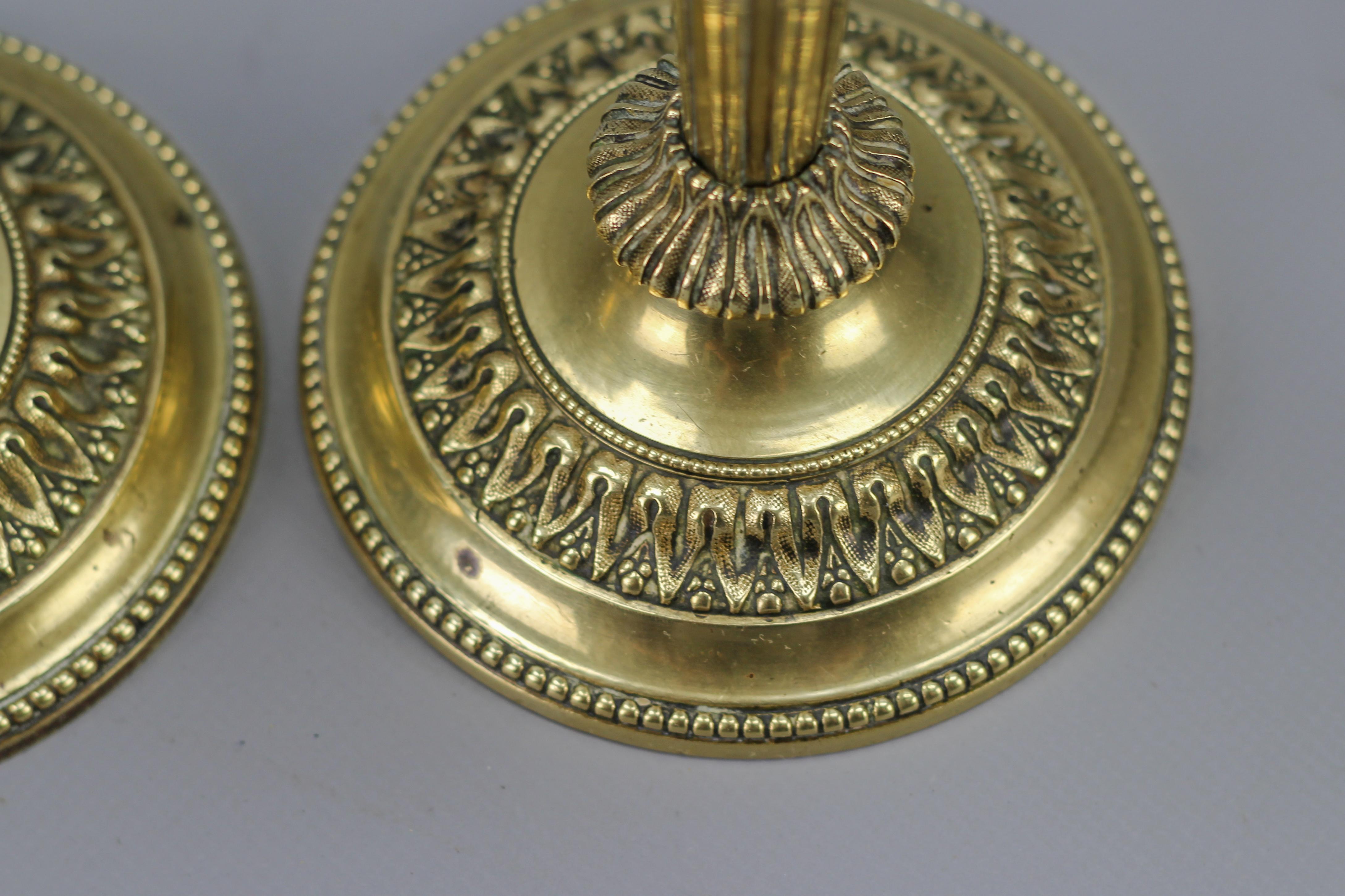 Pair of French Louis XVI Style Brass Candlesticks, 1920s For Sale 1