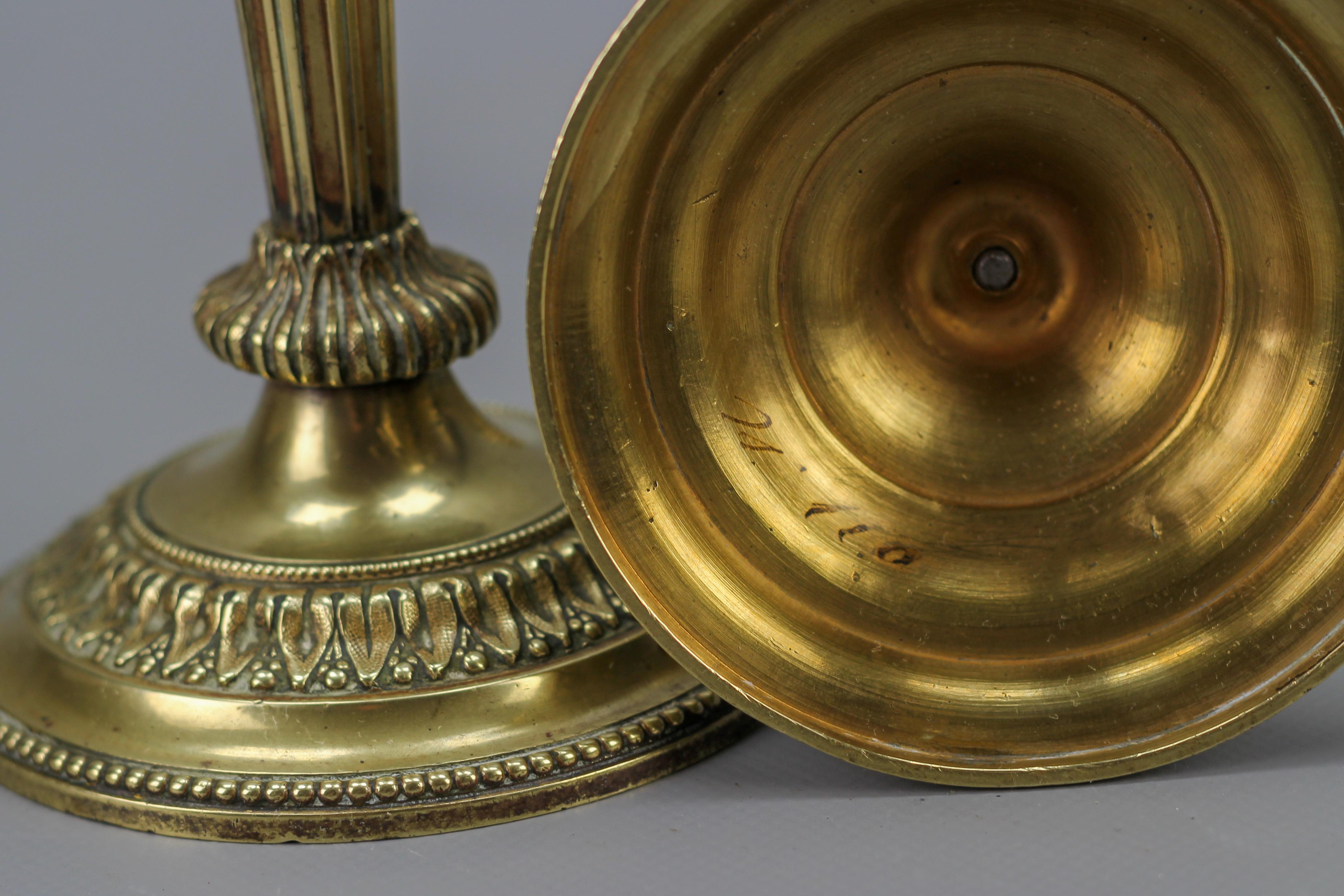 Pair of French Louis XVI Style Brass Candlesticks, 1920s For Sale 2