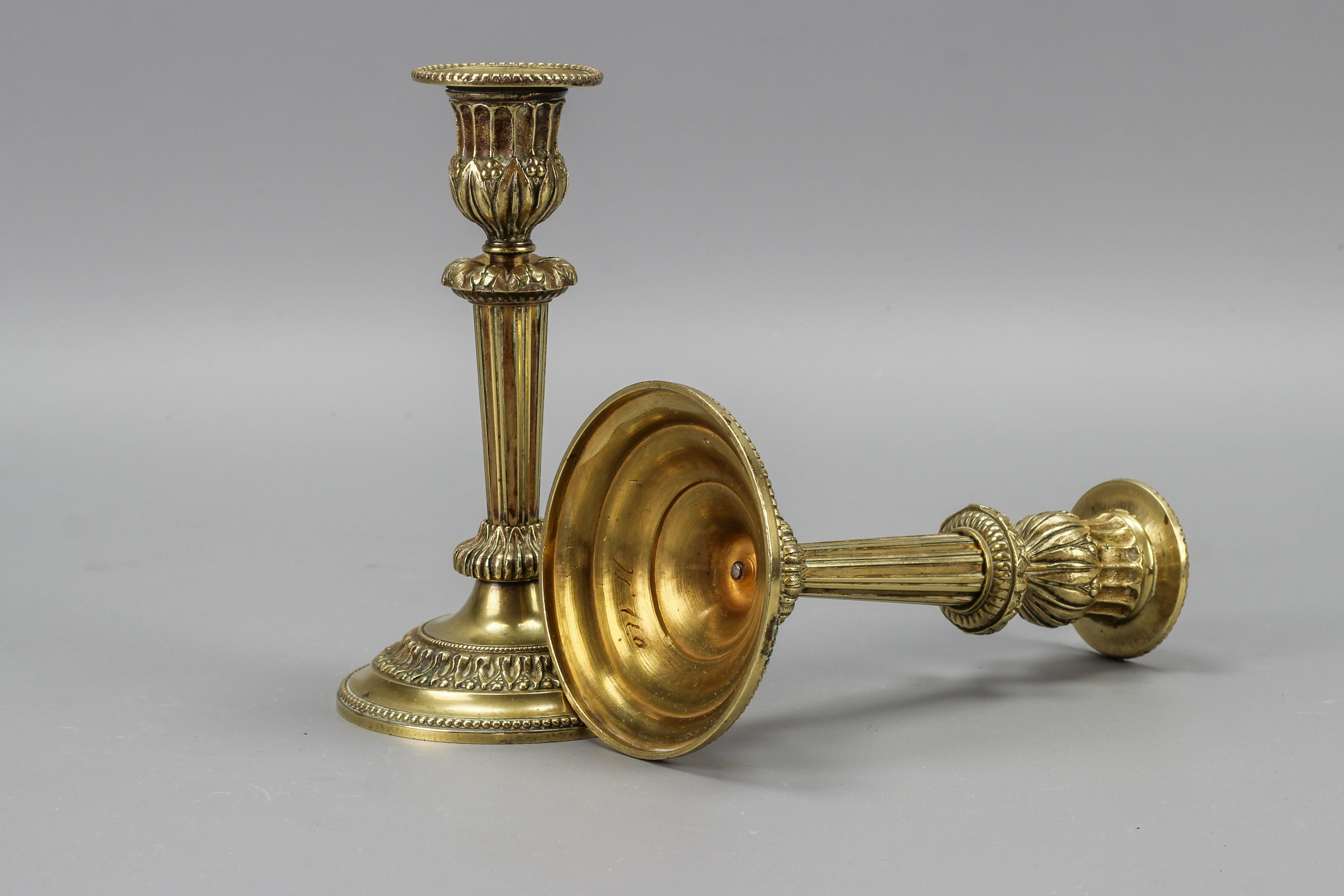 Pair of French Louis XVI Style Brass Candlesticks, 1920s For Sale 3