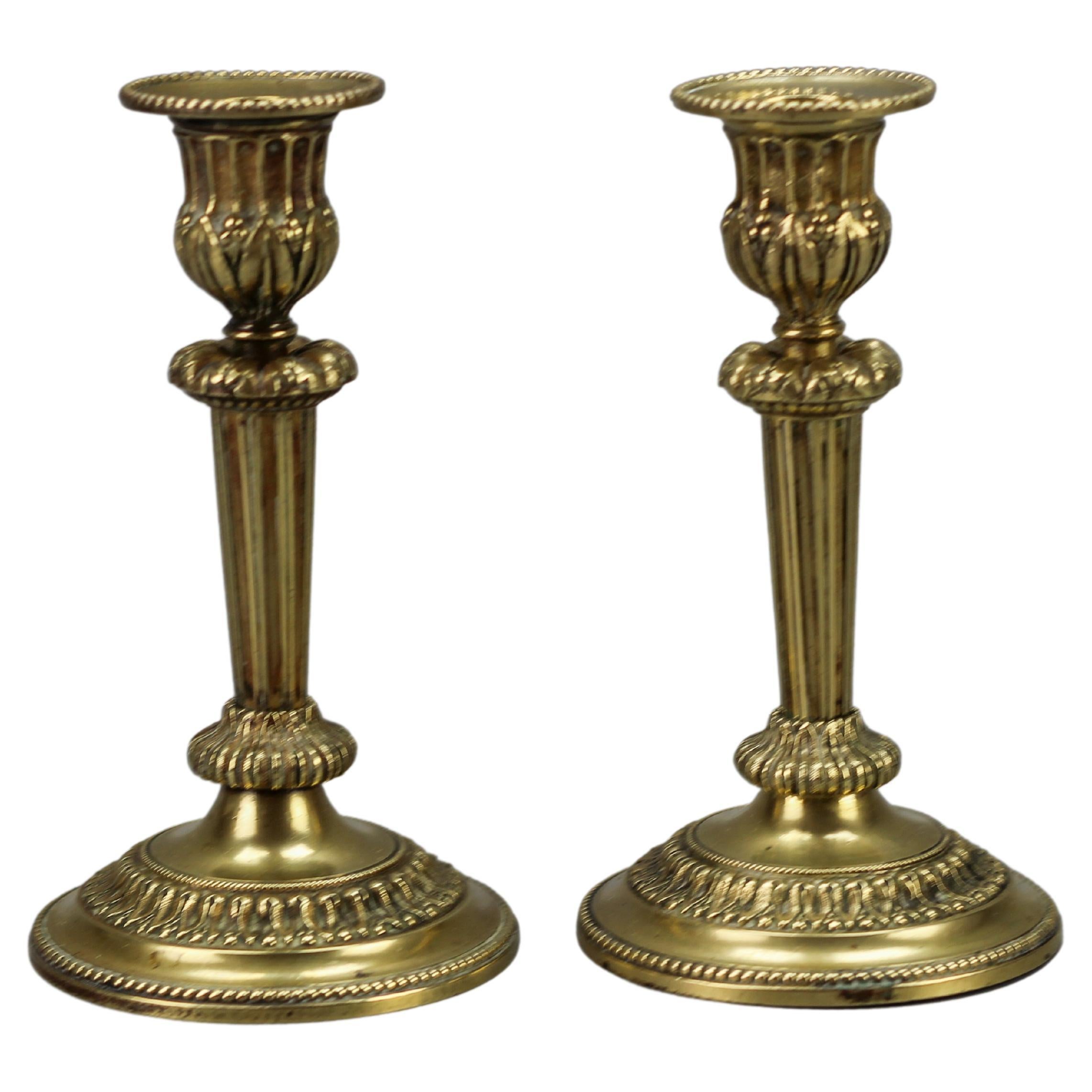 Pair of French Louis XVI Style Brass Candlesticks, 1920s For Sale