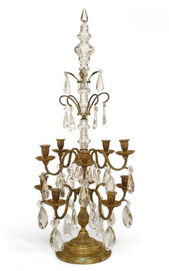 Pair of French Louis XVI Style Bronze and Crystal Candelabras