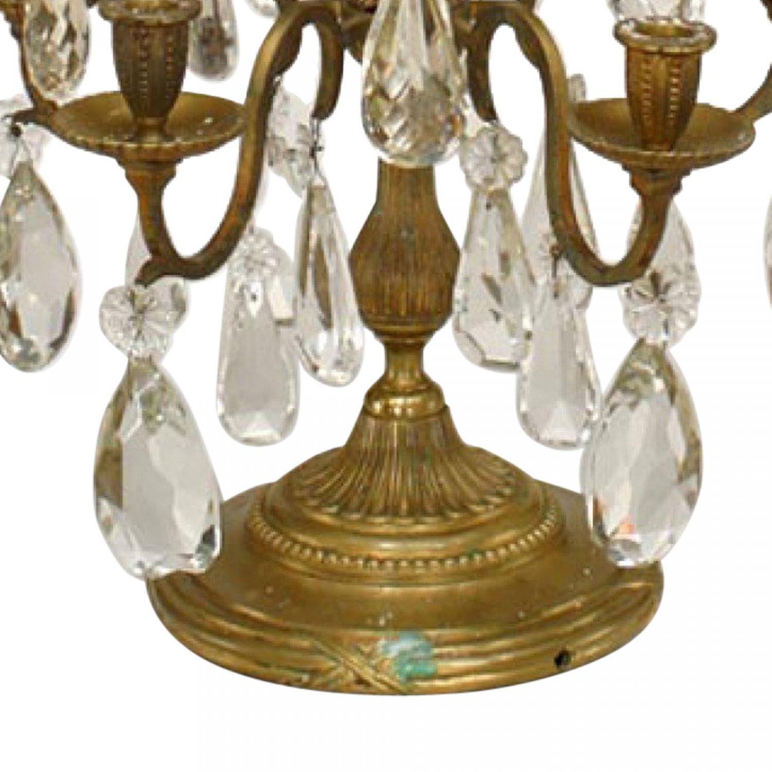 Pair of French Louis XVI Style Bronze and Crystal Candelabras (Französisch) im Angebot
