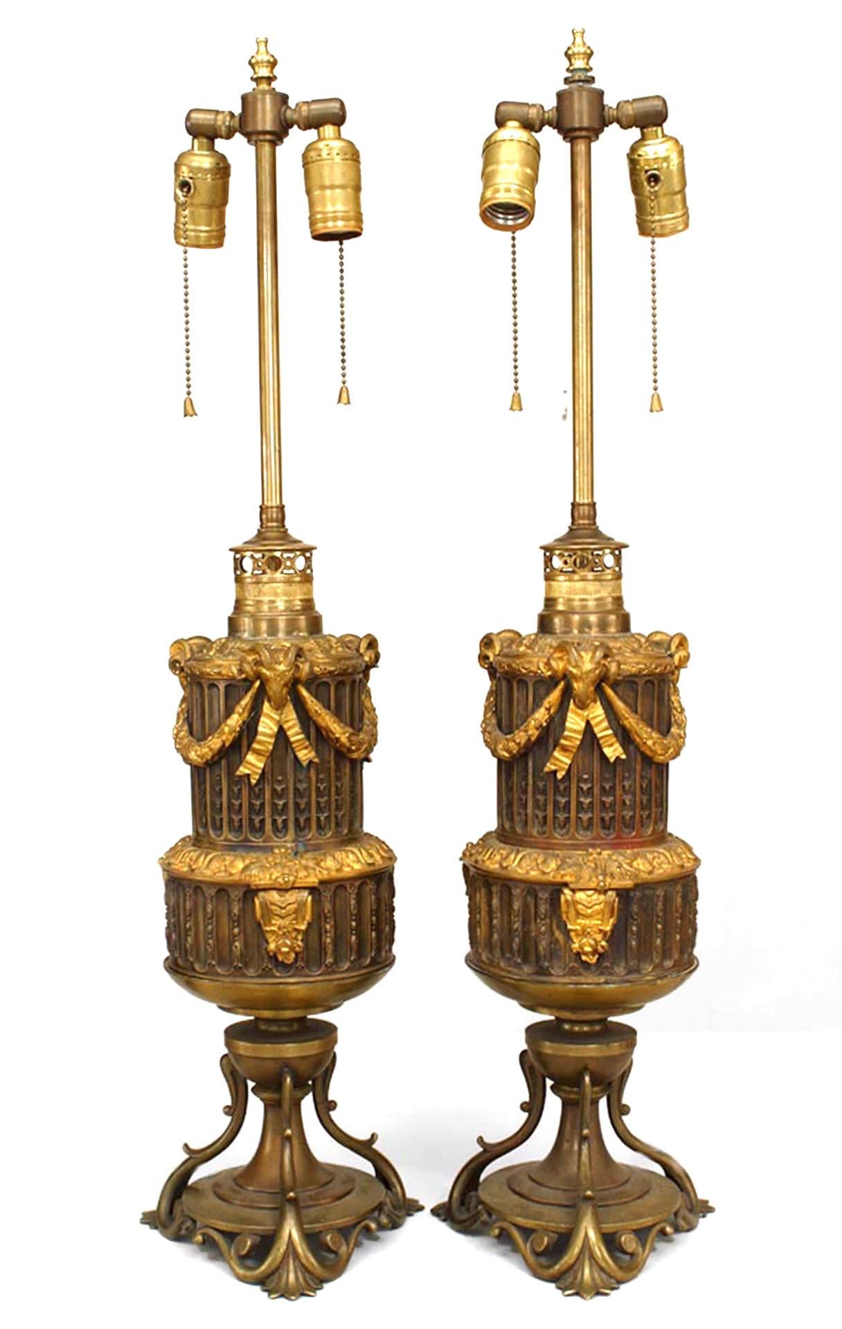 19th Century Pair of French Louis XVI Style Bronze Ram Table Lamps For Sale