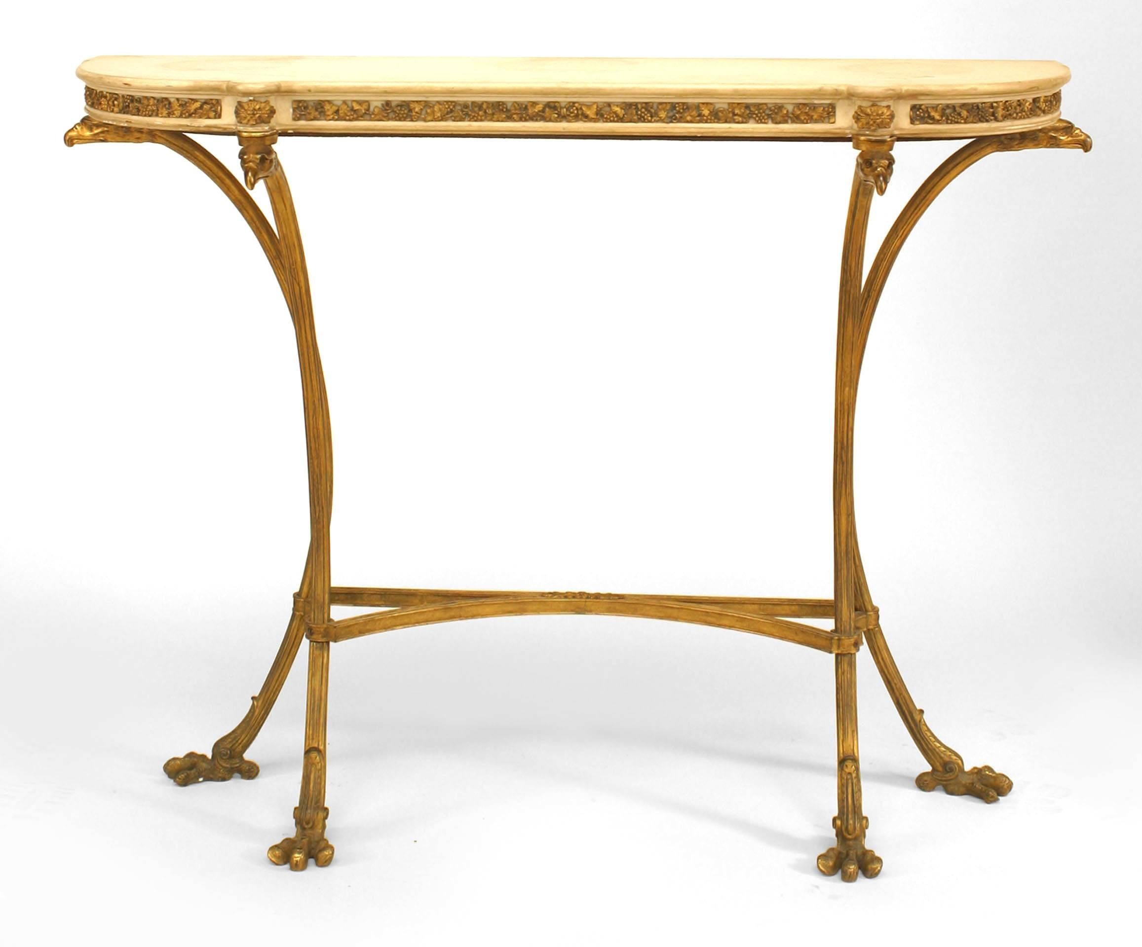 Pair of French Louis XVI-Style Bronze Dore Marble Top Console Tables In Good Condition For Sale In New York, NY