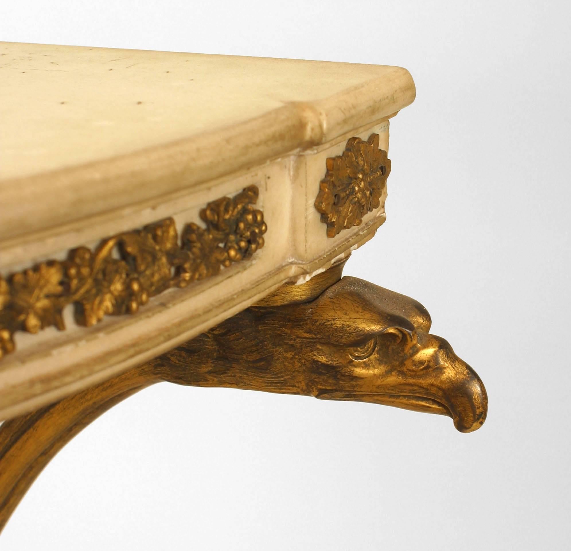 18th Century and Earlier Pair of French Louis XVI-Style Bronze Dore Marble Top Console Tables For Sale