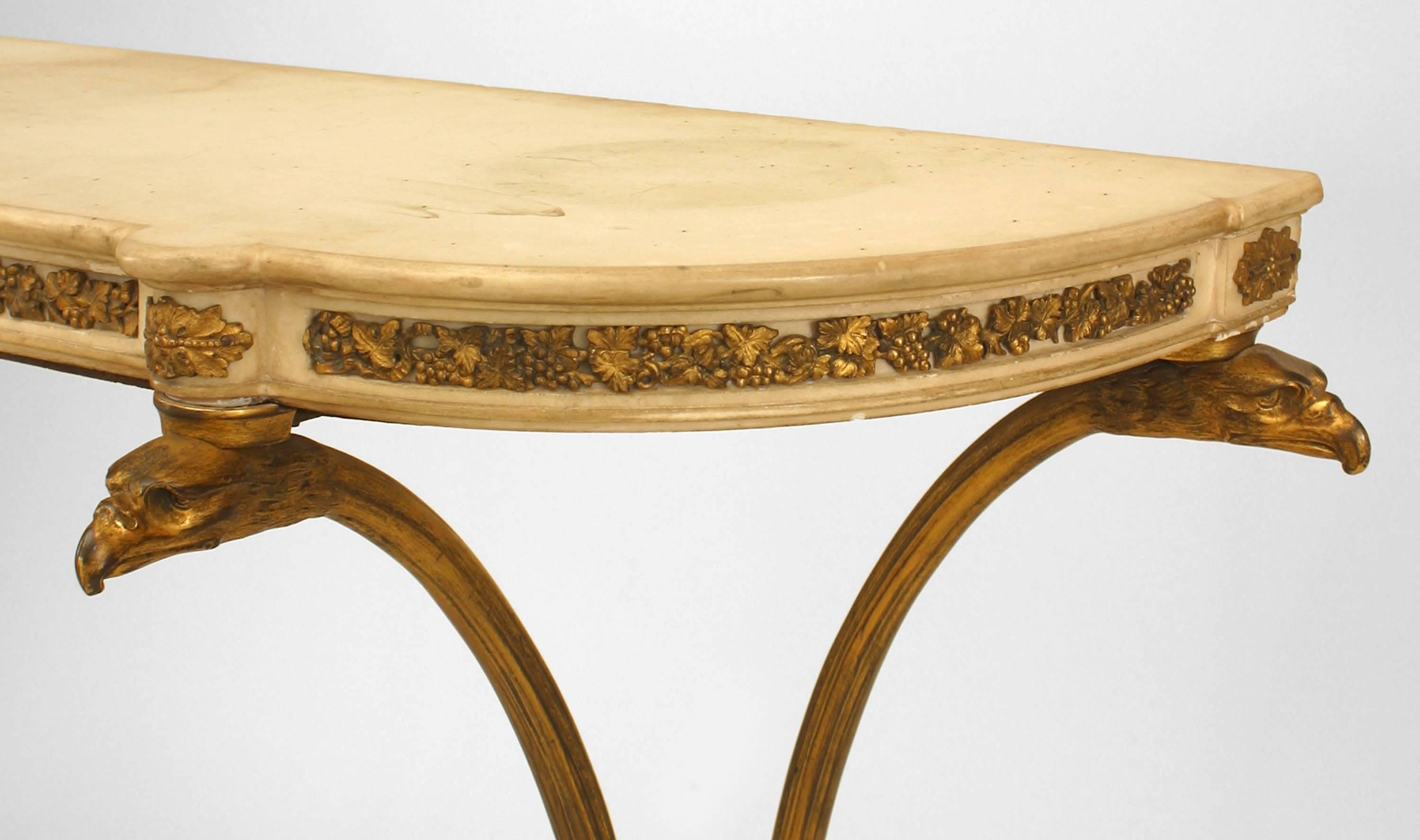 Pair of French Louis XVI-Style Bronze Dore Marble Top Console Tables For Sale 1