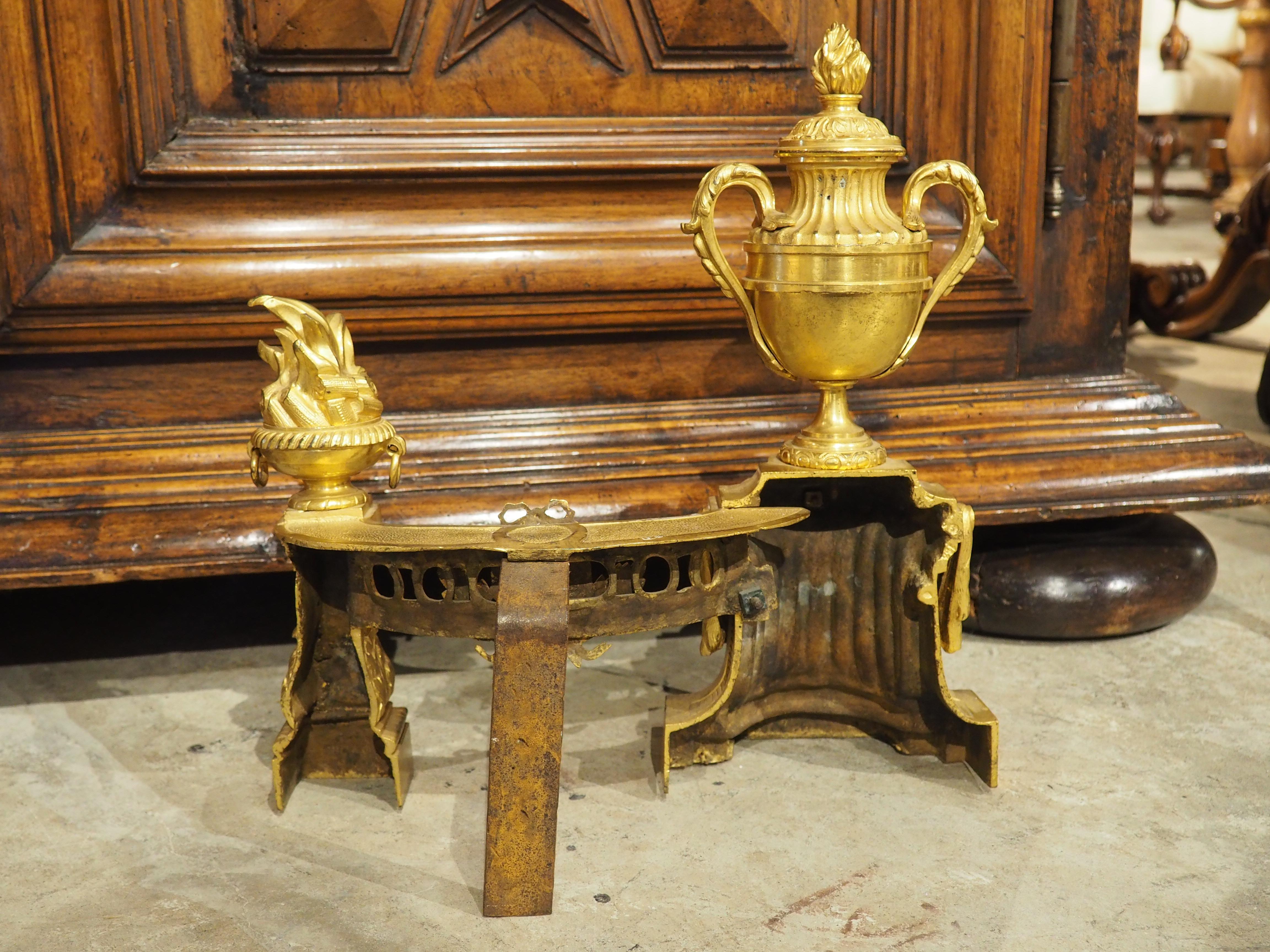 Pair of French Louis XVI Style Bronze Doré Fireplace Chenets, Circa 1850 7