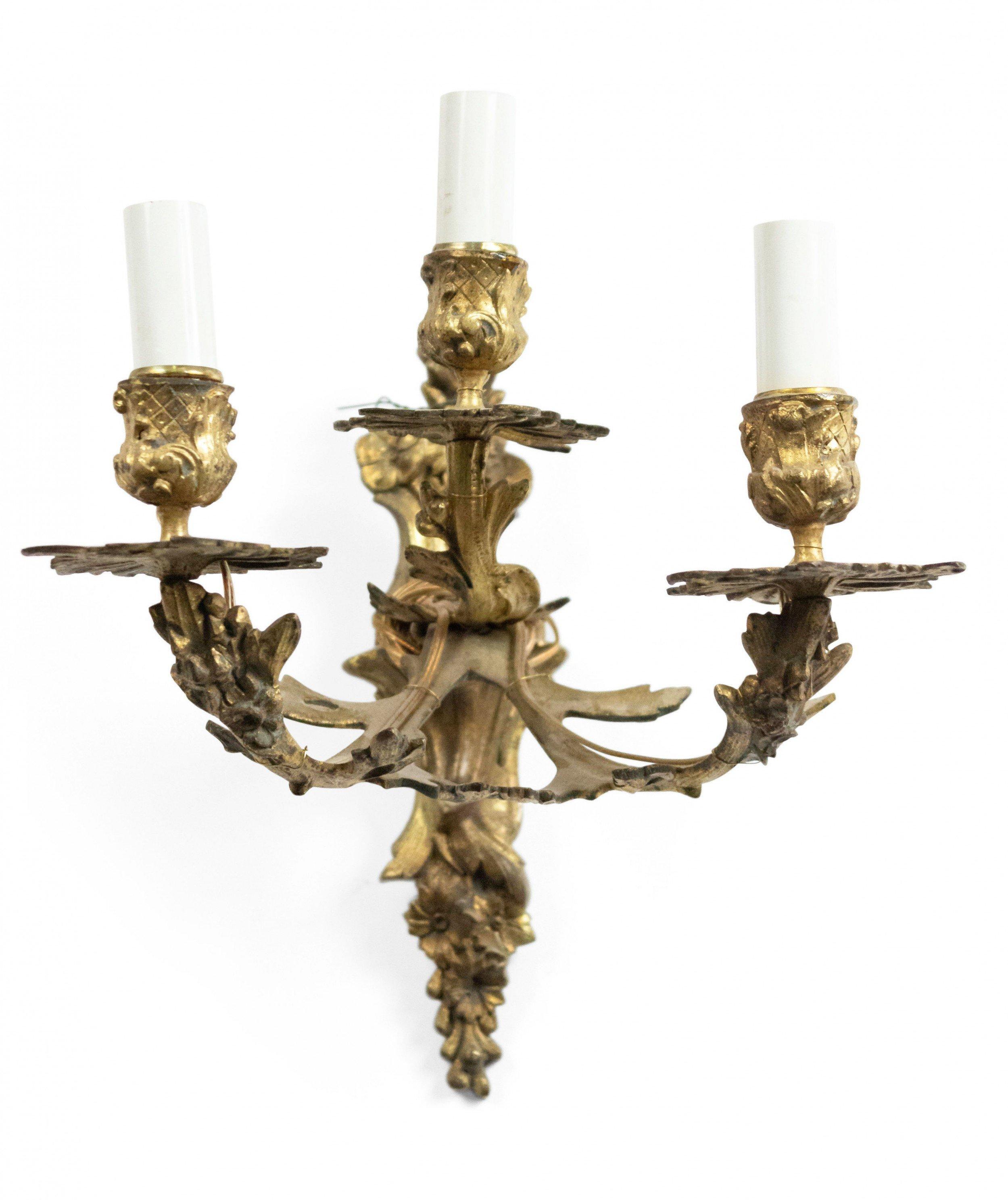 Pair of French Louis XVI Style Bronze Dore Wall Sconces For Sale 1