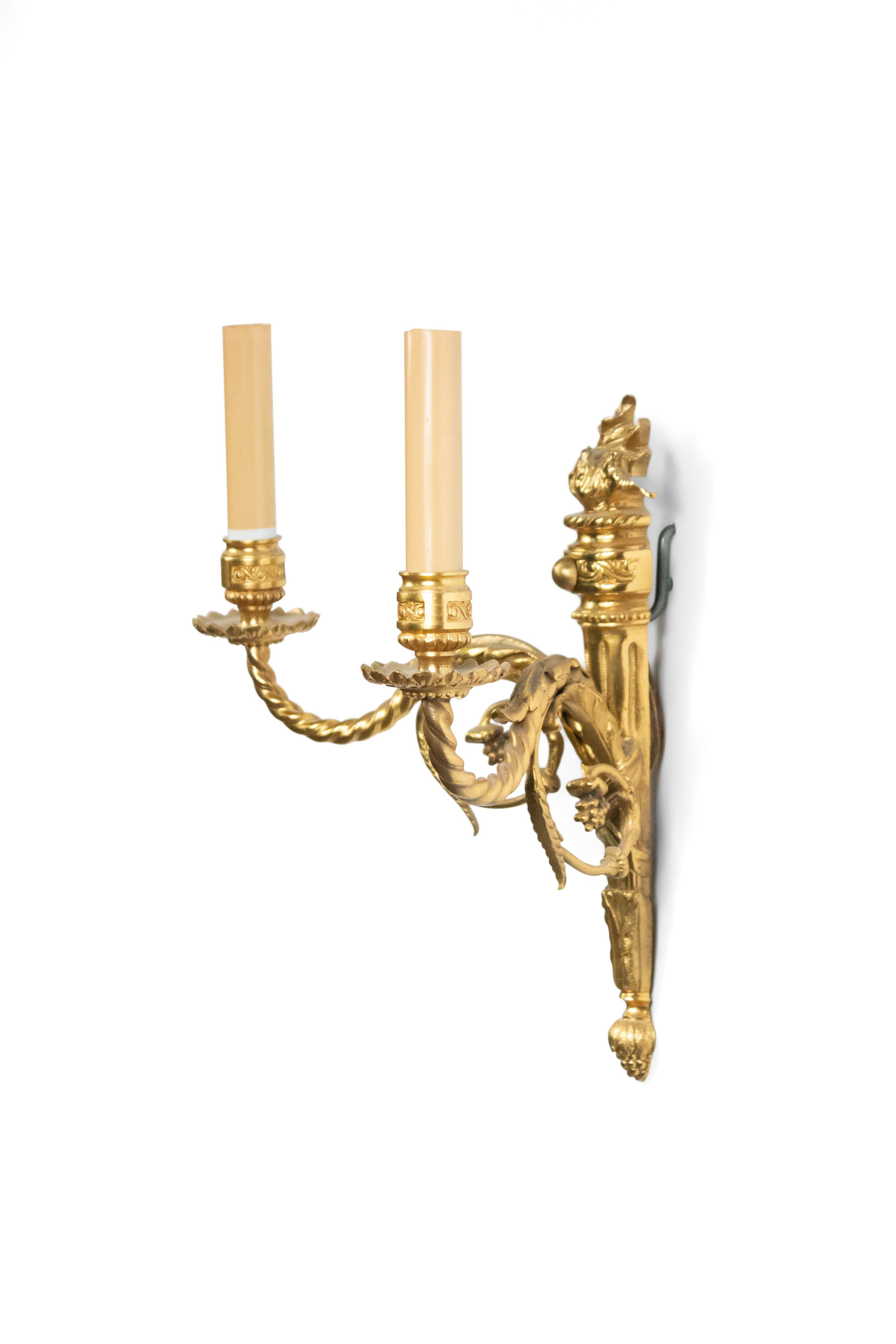 Pair of French Louis XVI Style Bronze Dore Wall Sconces For Sale 2