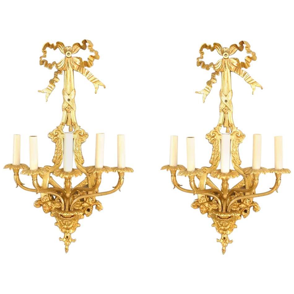 Pareja de Apliques de Bronce Dore Franceses Estilo Luis XVI