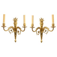 Pair of French Louis XVI Style Bronze Dore Wall Sconces