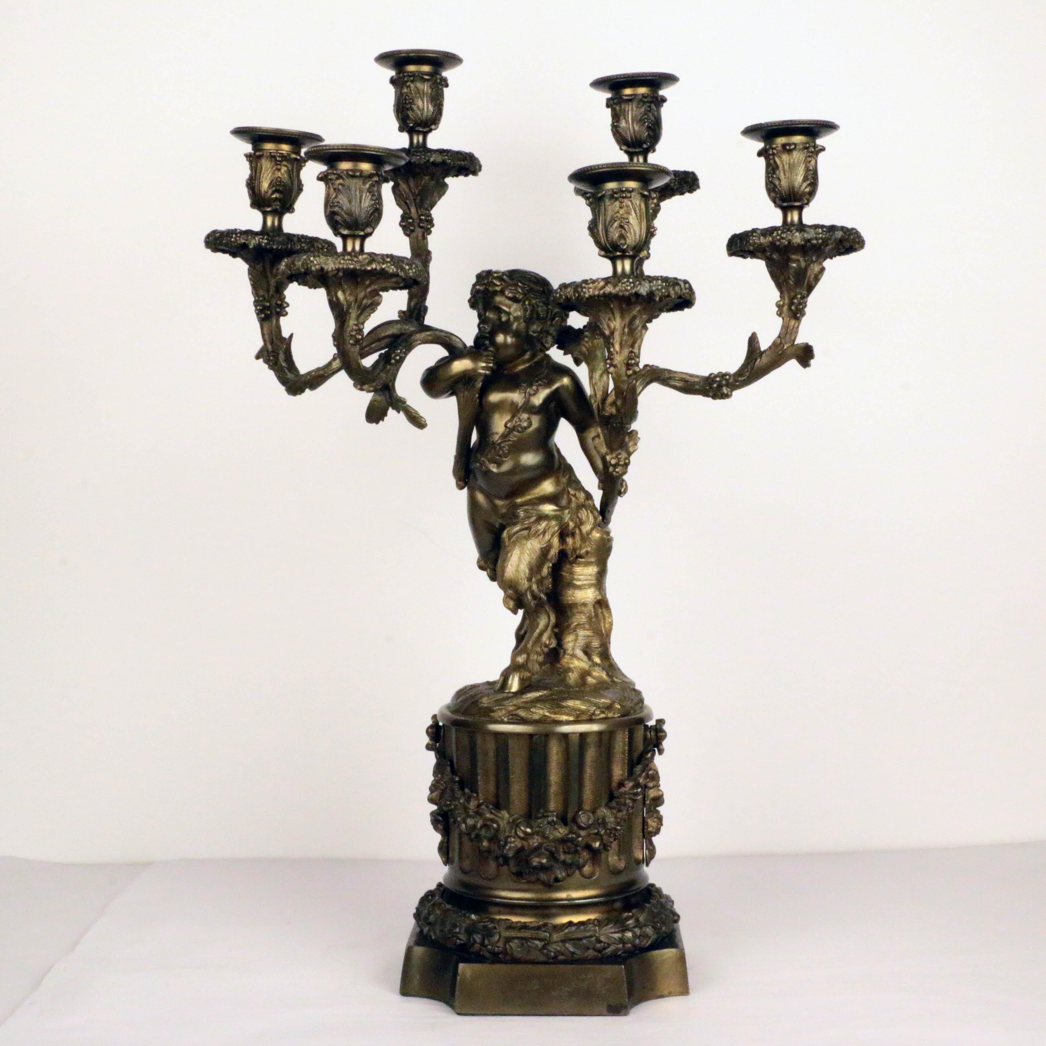 Pair of French Louis XVI Style Bronze Figural Six Lght Candelabra For Sale 5