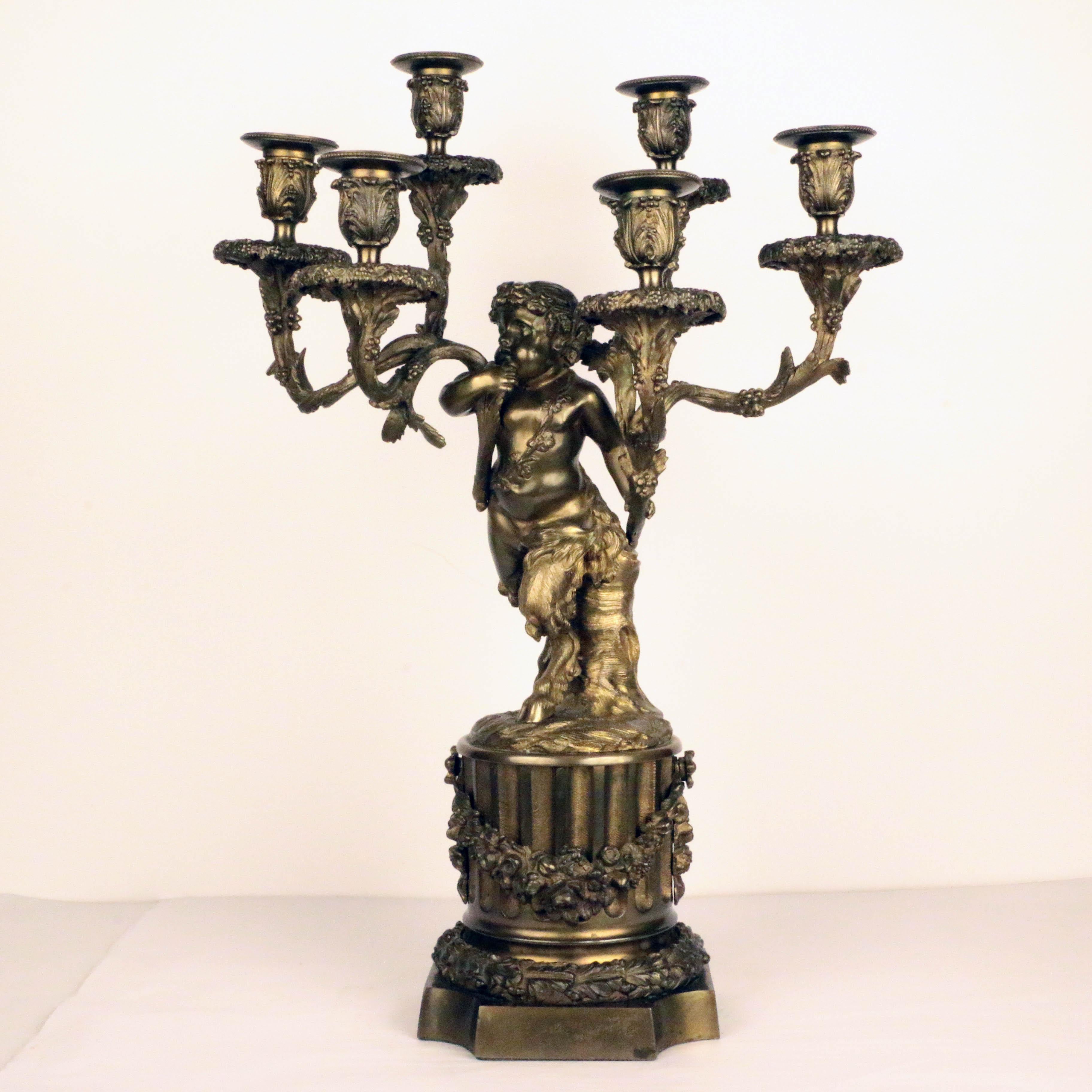 Pair of French Louis XVI Style Bronze Figural Six Lght Candelabra For Sale 6