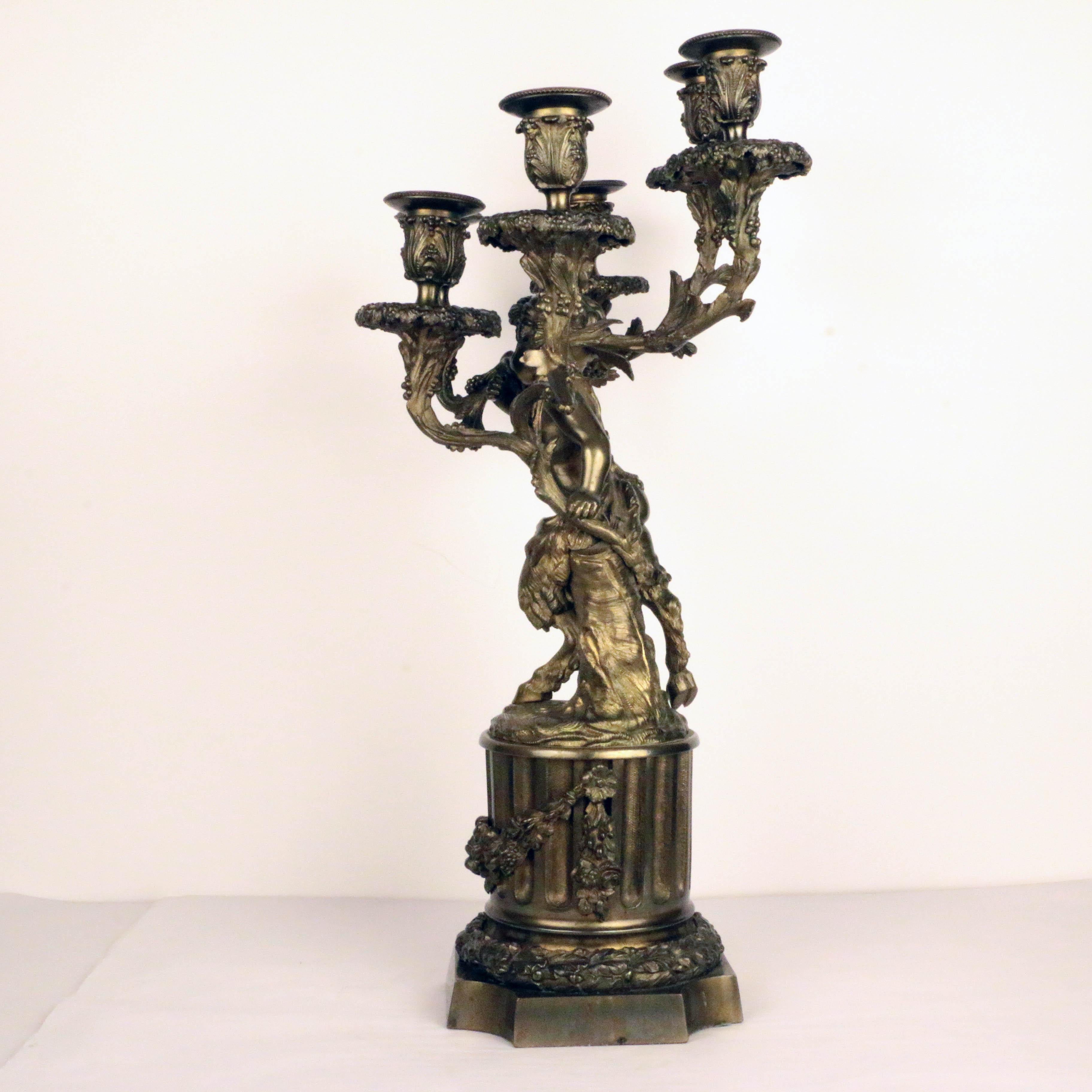 Pair of French Louis XVI Style Bronze Figural Six Lght Candelabra For Sale 7