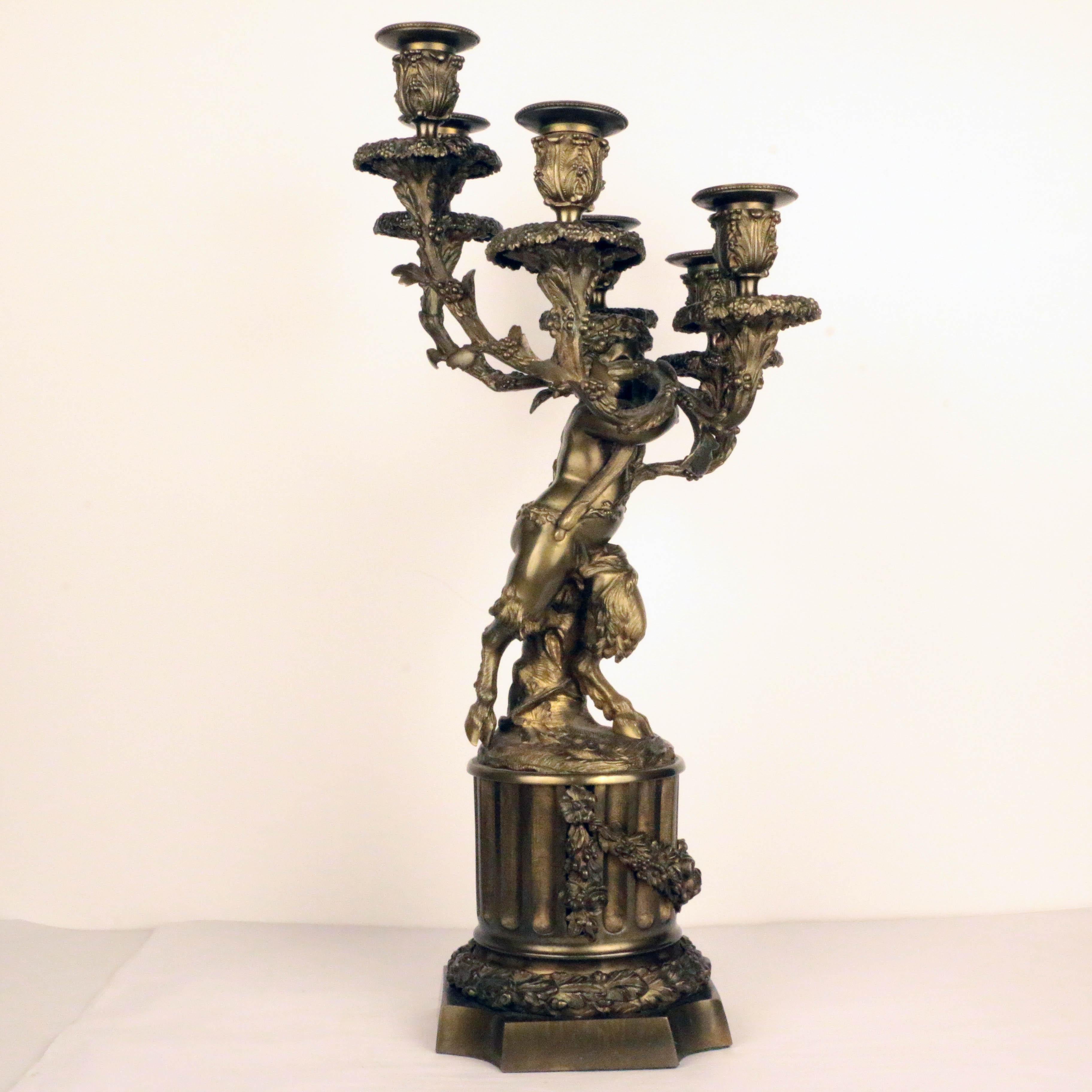 Pair of French Louis XVI Style Bronze Figural Six Lght Candelabra For Sale 8