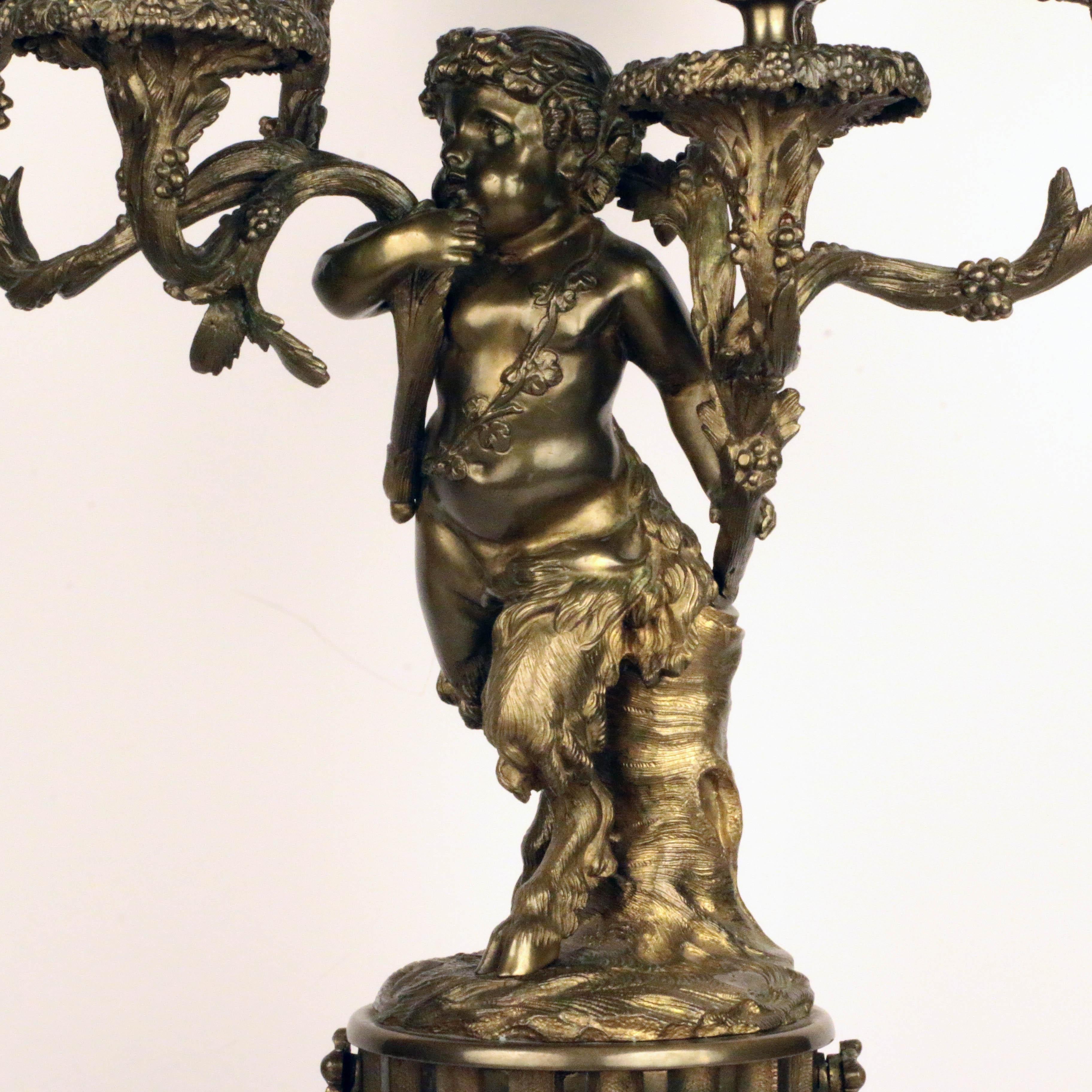 Pair of French Louis XVI Style Bronze Figural Six Lght Candelabra For Sale 9