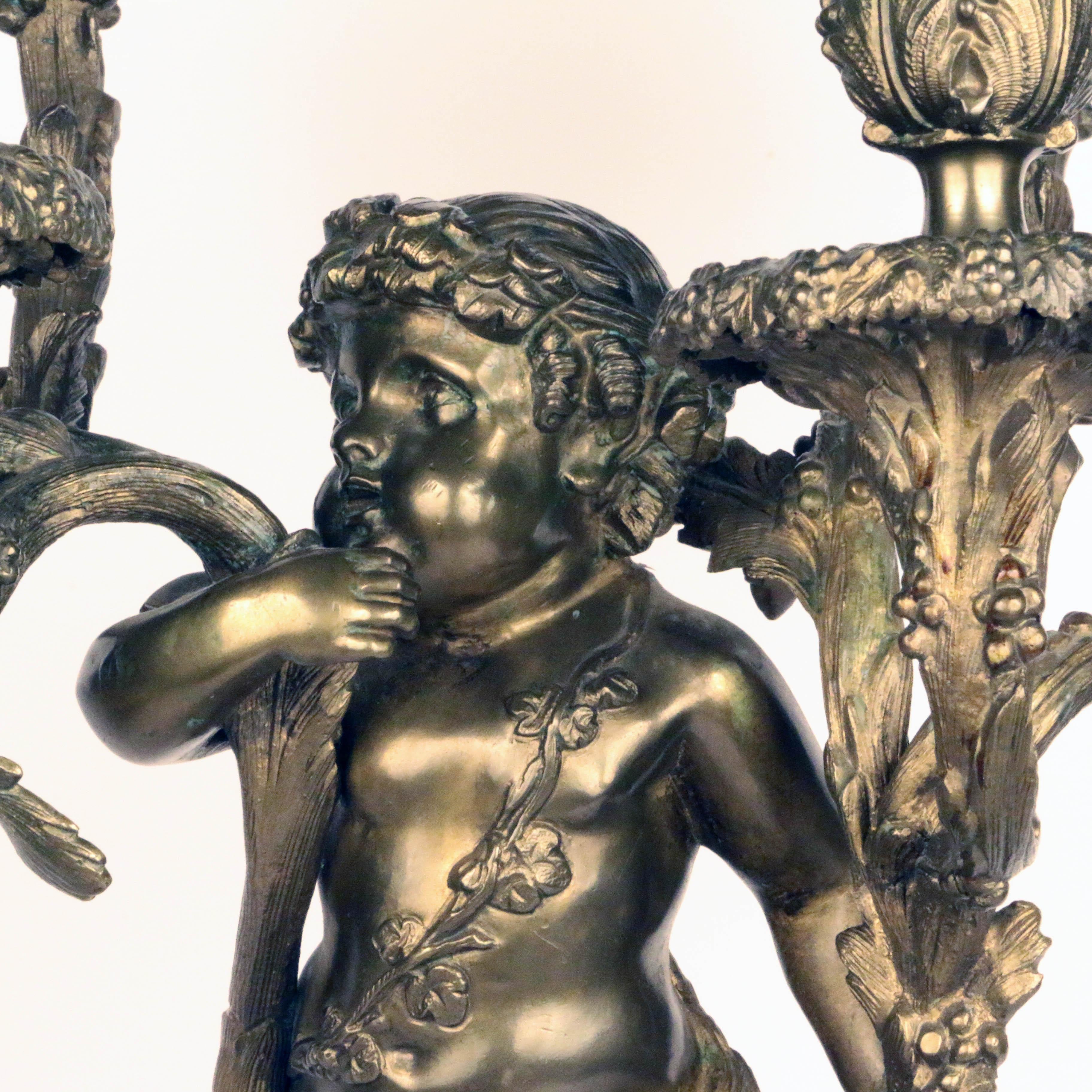 Pair of French Louis XVI Style Bronze Figural Six Lght Candelabra For Sale 11