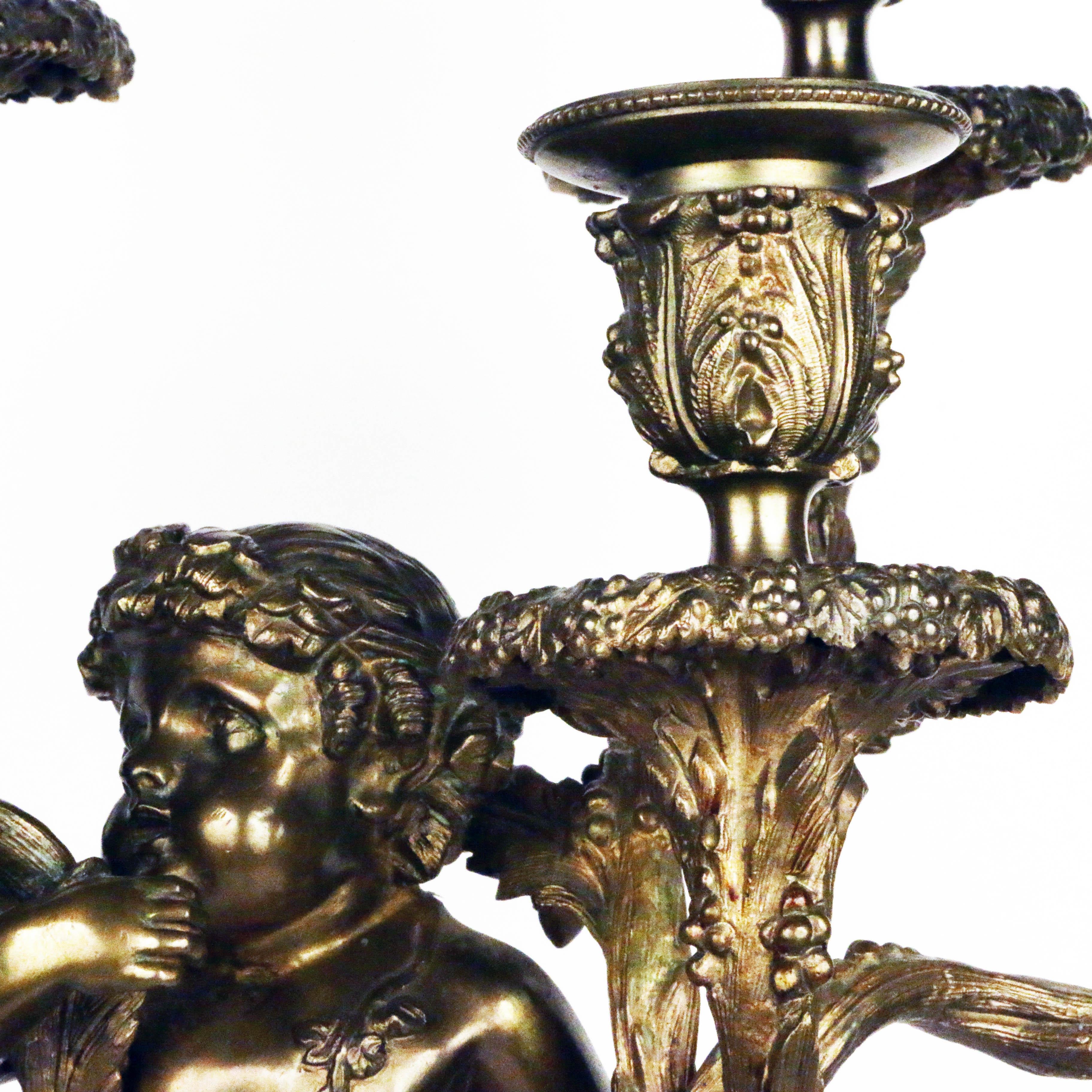 Pair of French Louis XVI Style Bronze Figural Six Lght Candelabra For Sale 12