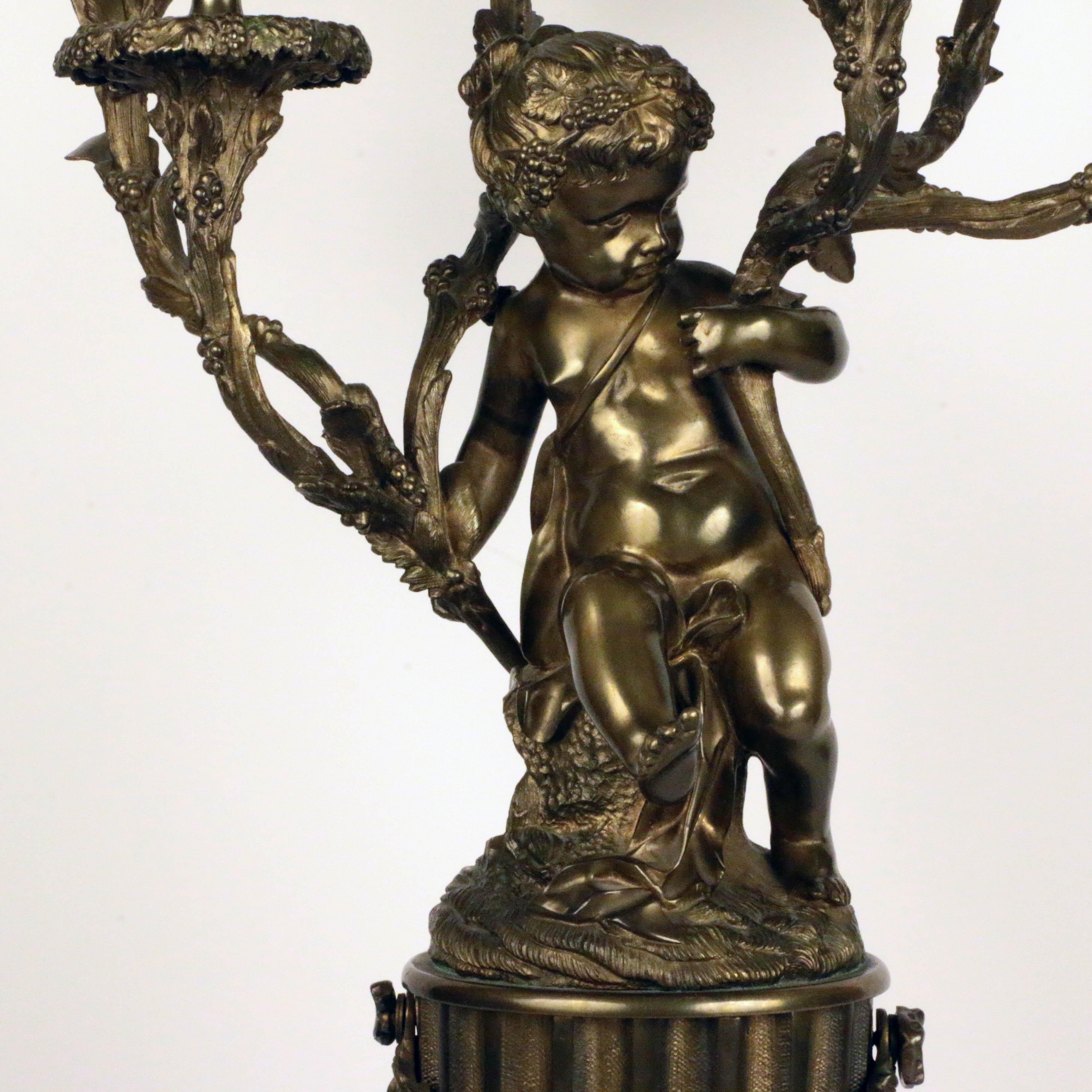Pair of French Louis XVI Style Bronze Figural Six Lght Candelabra For Sale 1