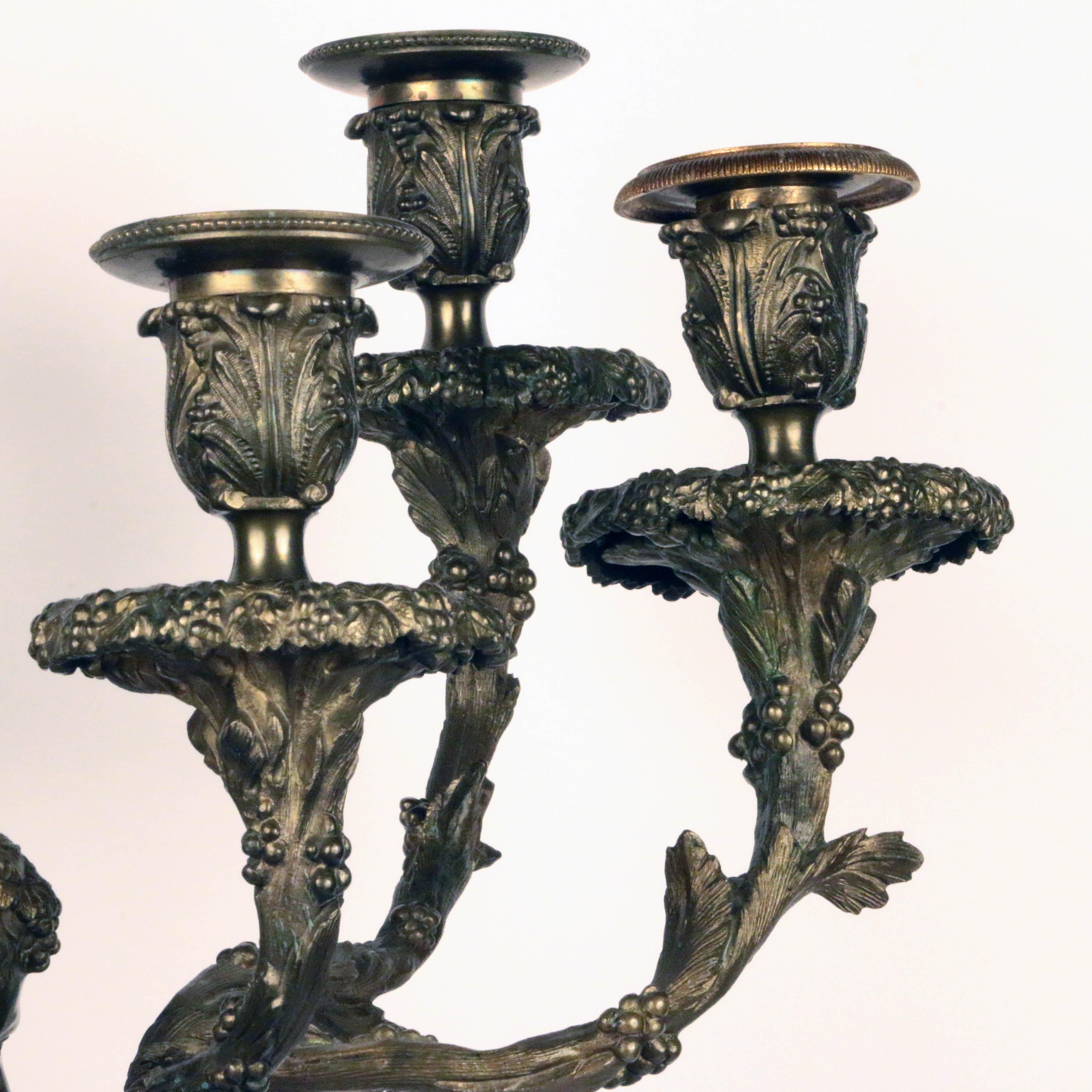 Pair of French Louis XVI Style Bronze Figural Six Lght Candelabra For Sale 4
