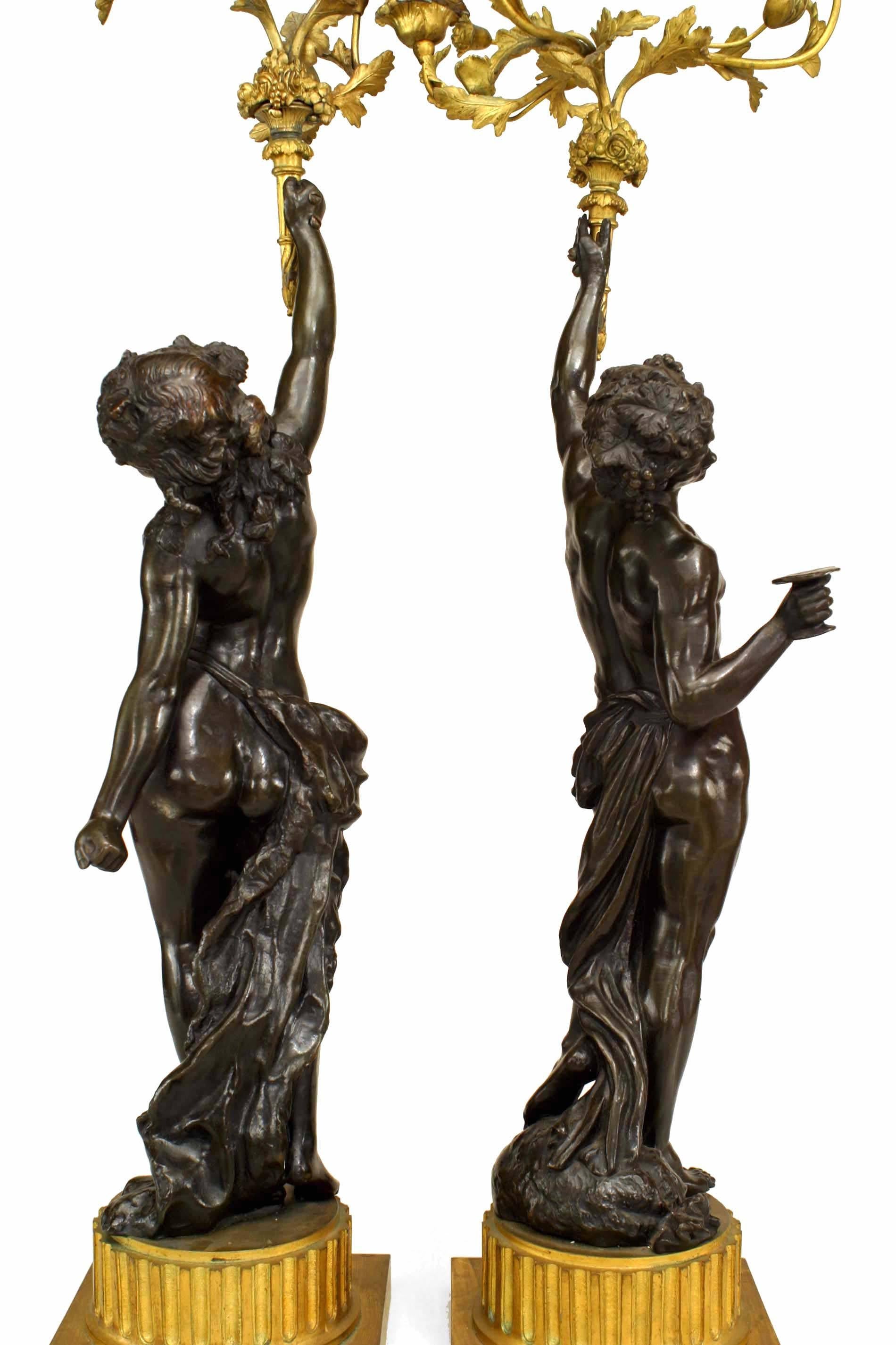 Gilt Pair of French Louis XVI Style Bronze Figures of Man and Woman For Sale
