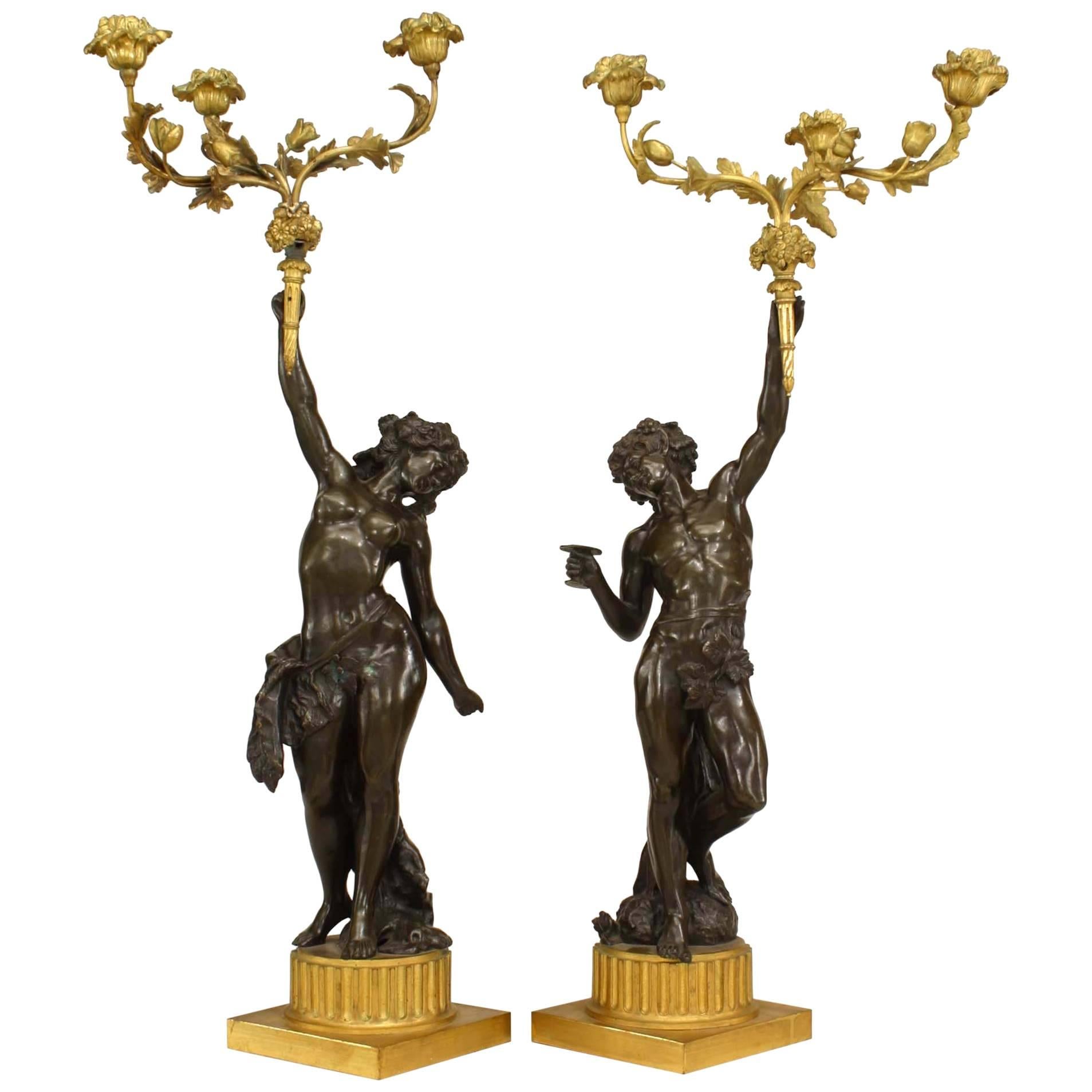 Pair of French Louis XVI Style Bronze Figures of Man and Woman For Sale