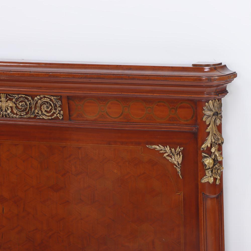 Marquetry Pair of French Louis XVI style bronze mounted twin beds C 1920. For Sale
