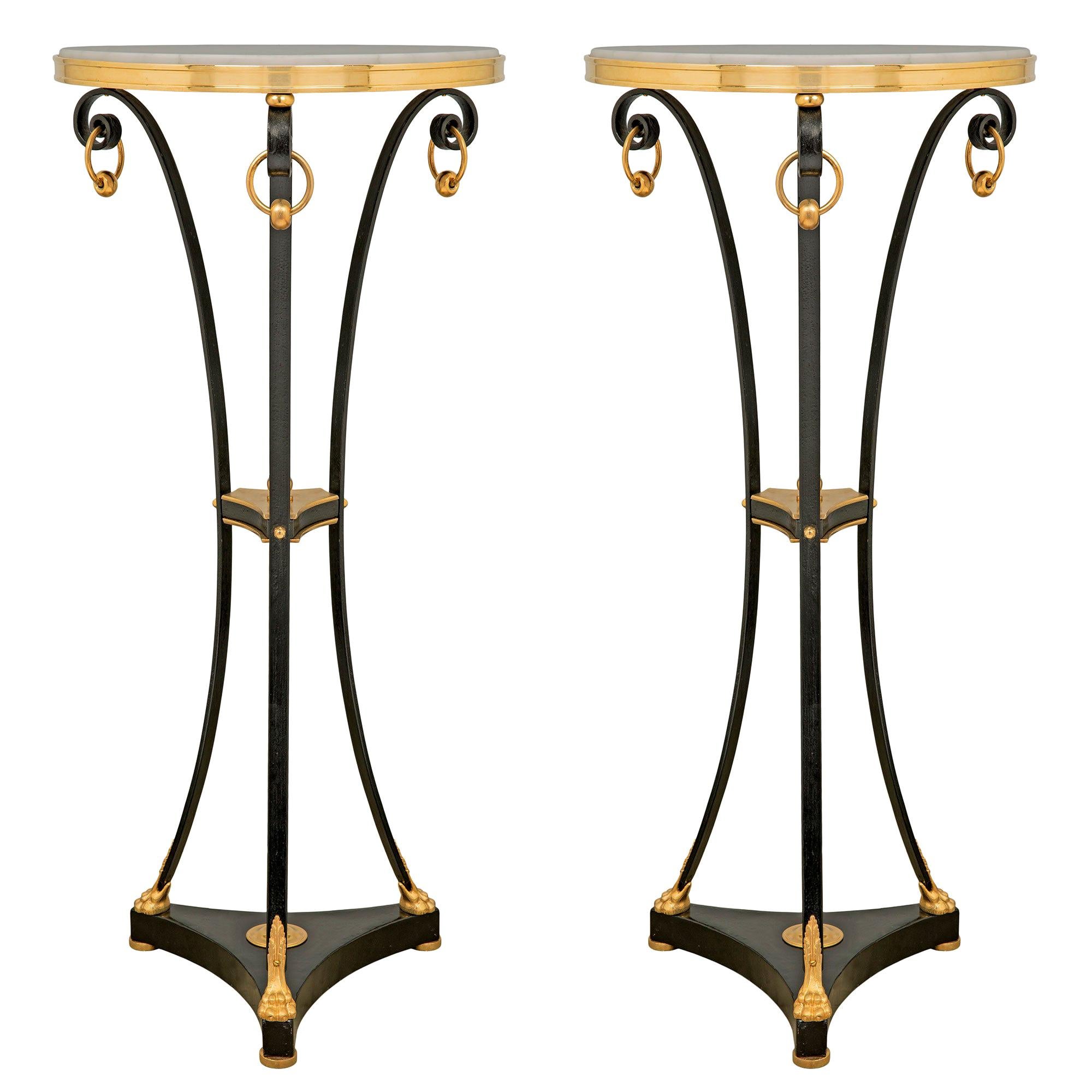 Pair of French Louis XVI Style Bronze, Ormolu and Marble Gueridon Side Tables