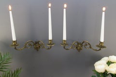Pair of French Louis XVI Style Bronze Twin Arm Wall or Piano Candle Sconces