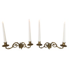 Used Pair of French Louis XVI Style Bronze Twin Arm Wall or Piano Candle Sconces