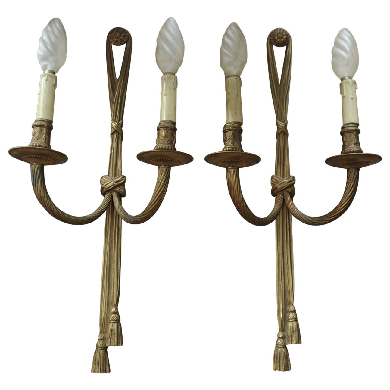 Pair of French Louis XVI Style Bronze Wall Sconces, circa 1920 For Sale