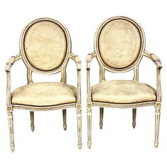 Antique Pair of French Louis XVI Style Cabriolets Armchairs